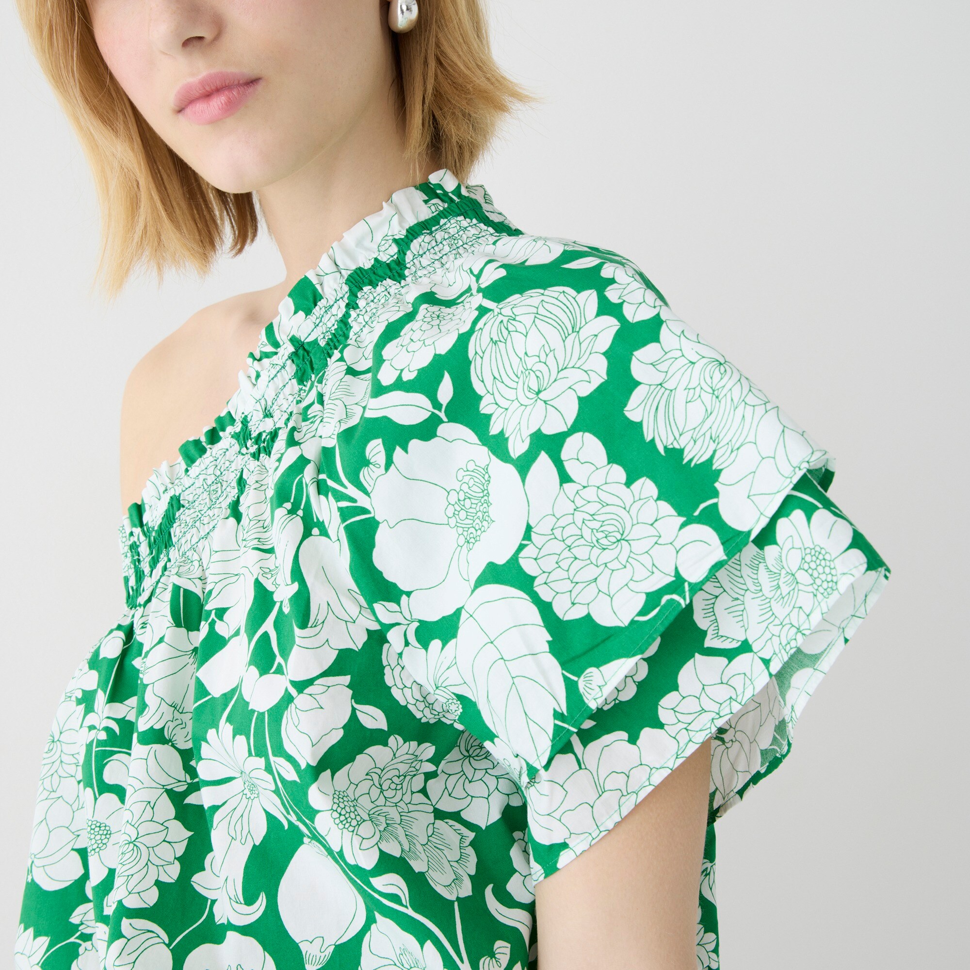 Smocked one-shoulder top in Kelly floral