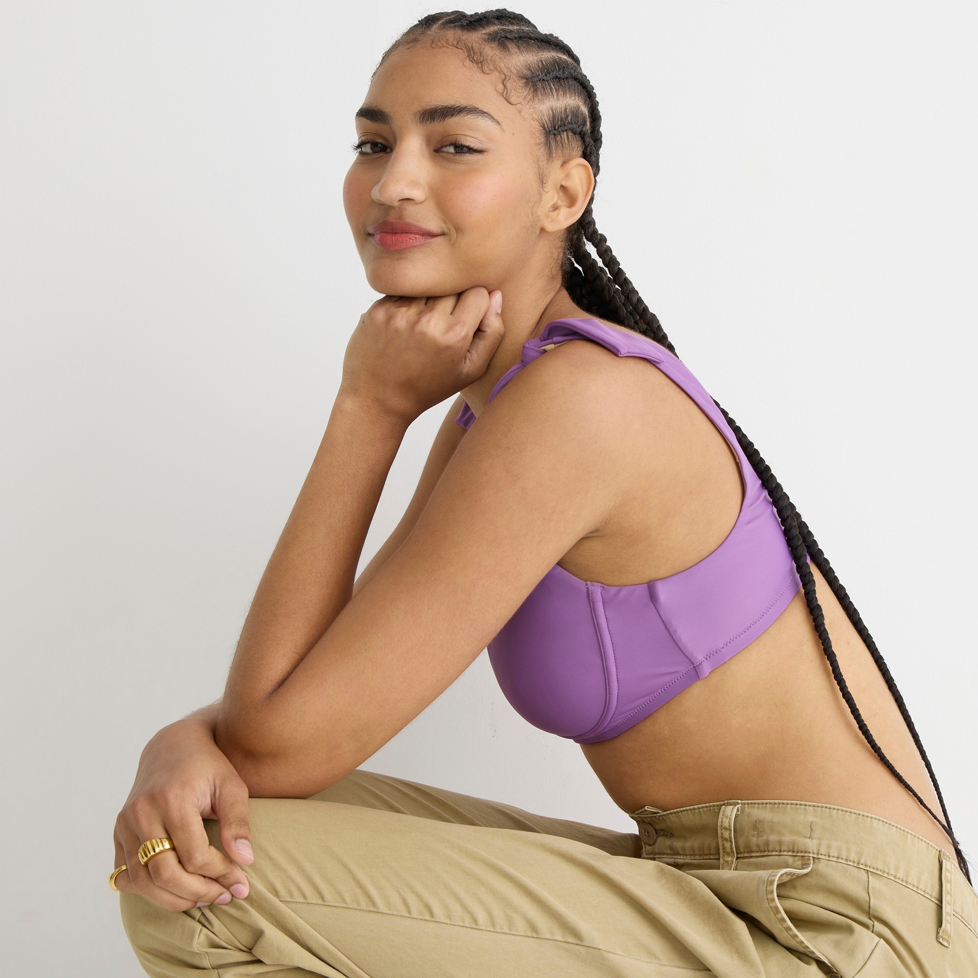 Tie-shoulder scoopneck bikini top