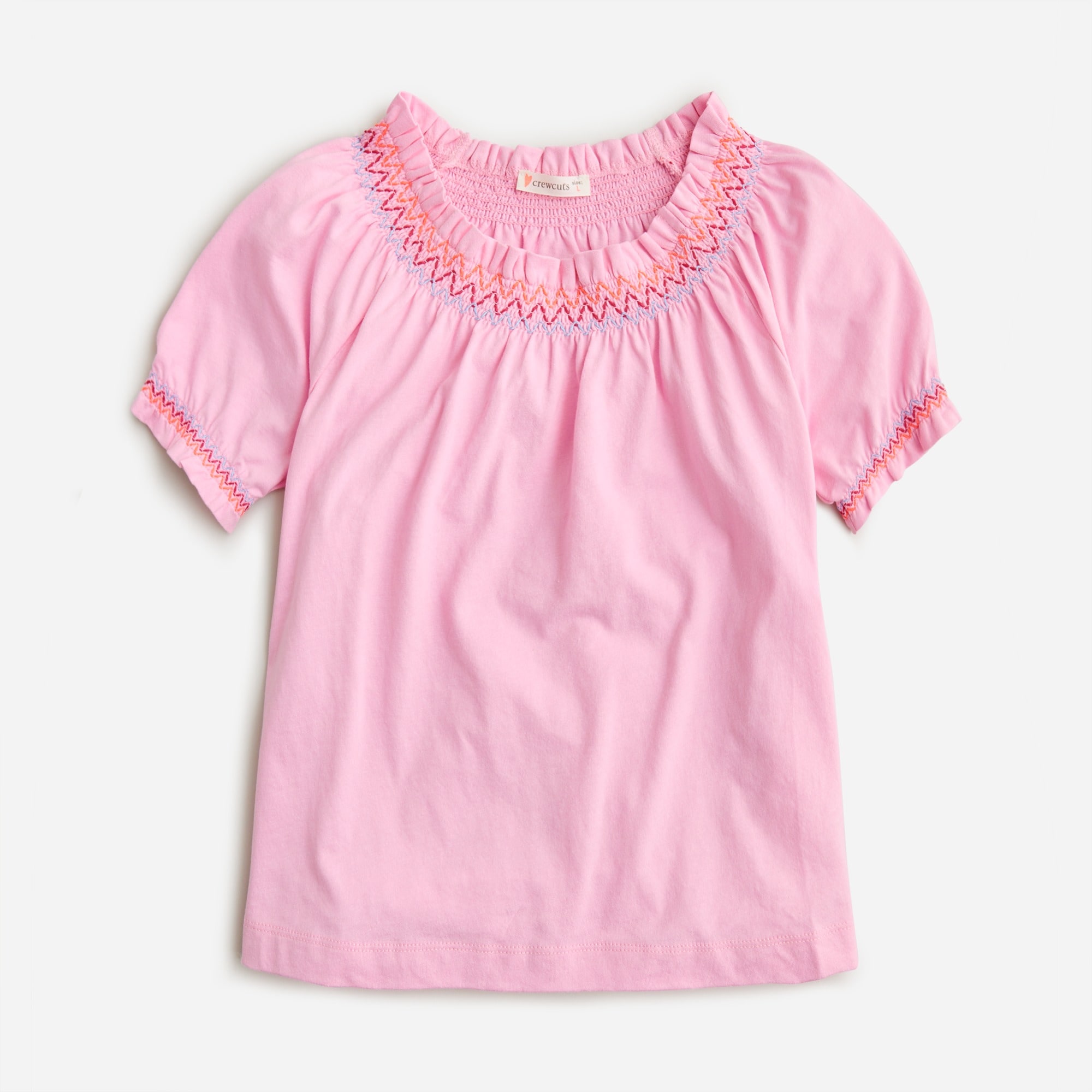 Girls' embroidered smocked T-shirt