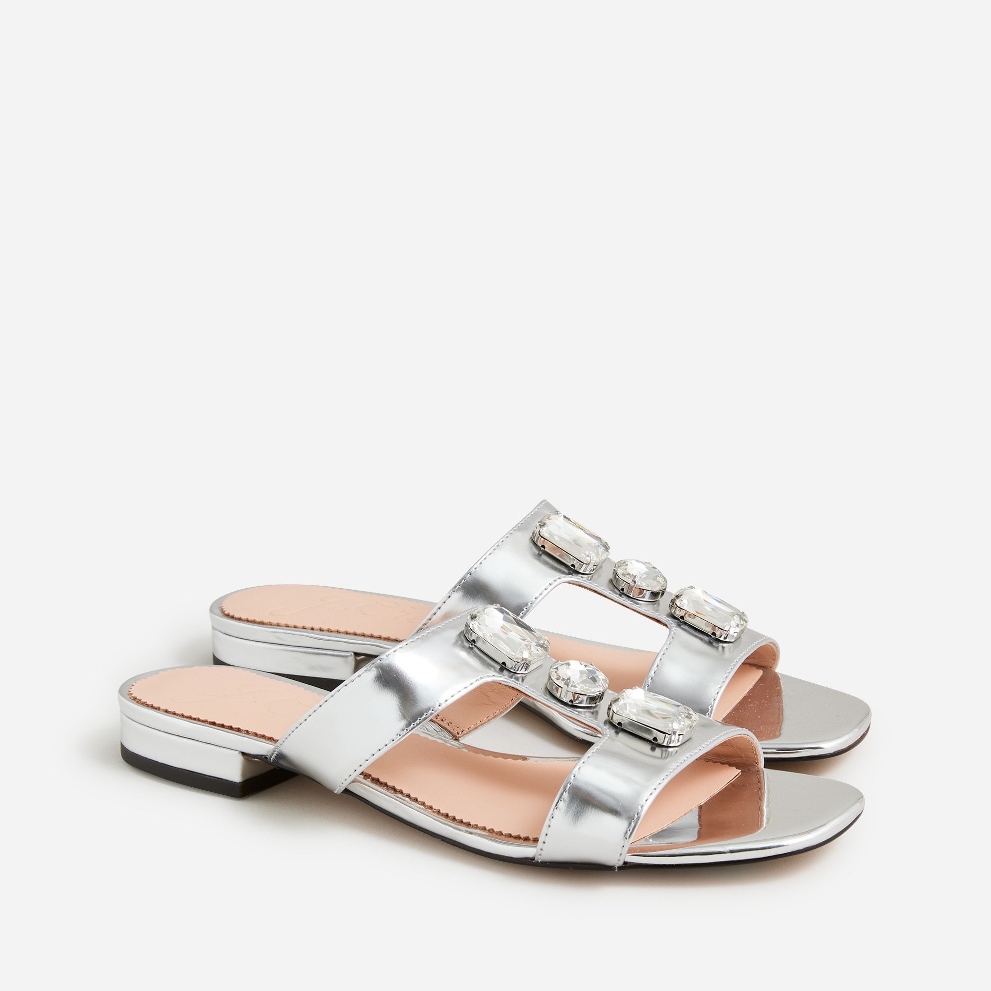 Hazel jeweled cutout sandals in metallic leather