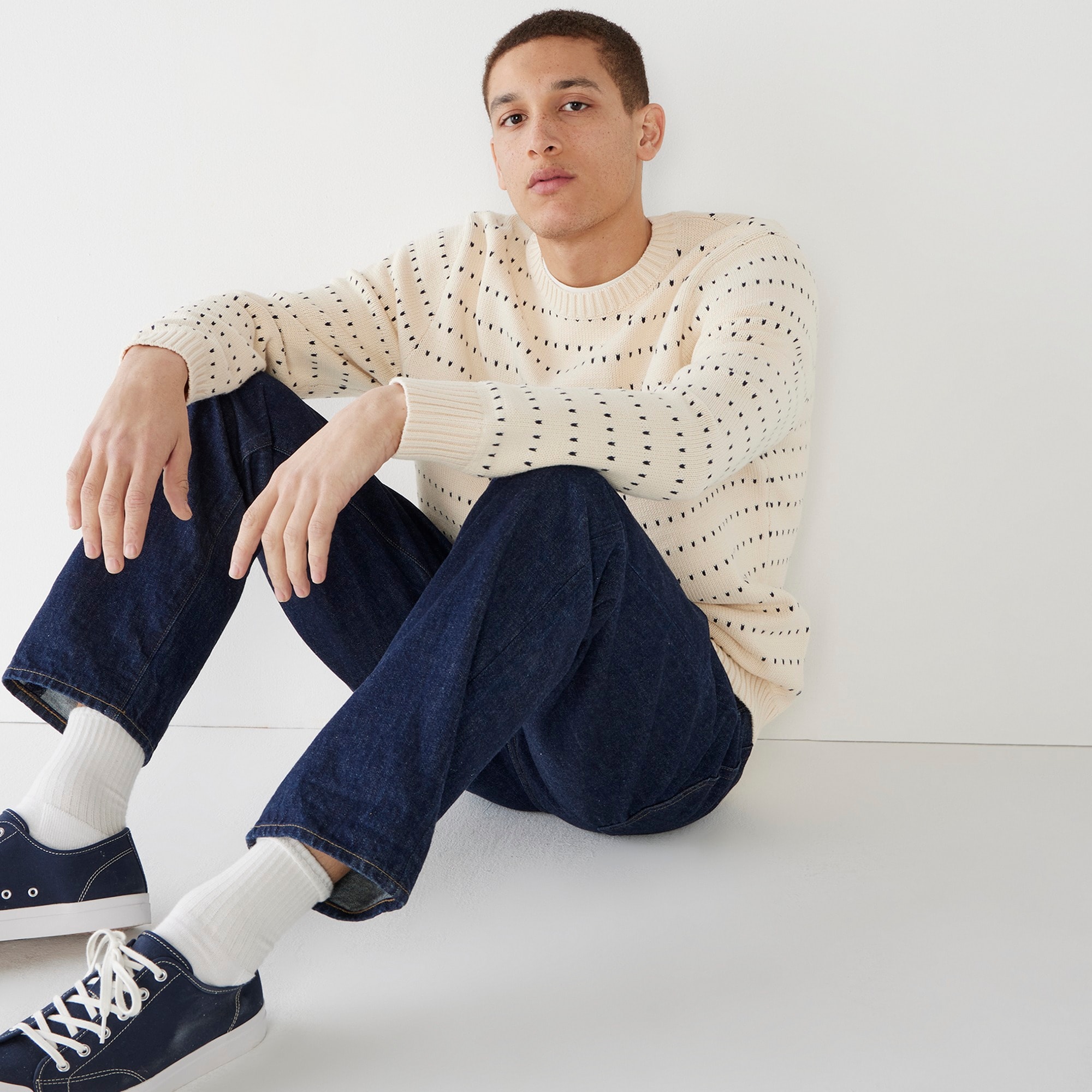Heritage cotton sweater in bird's-eye stitch