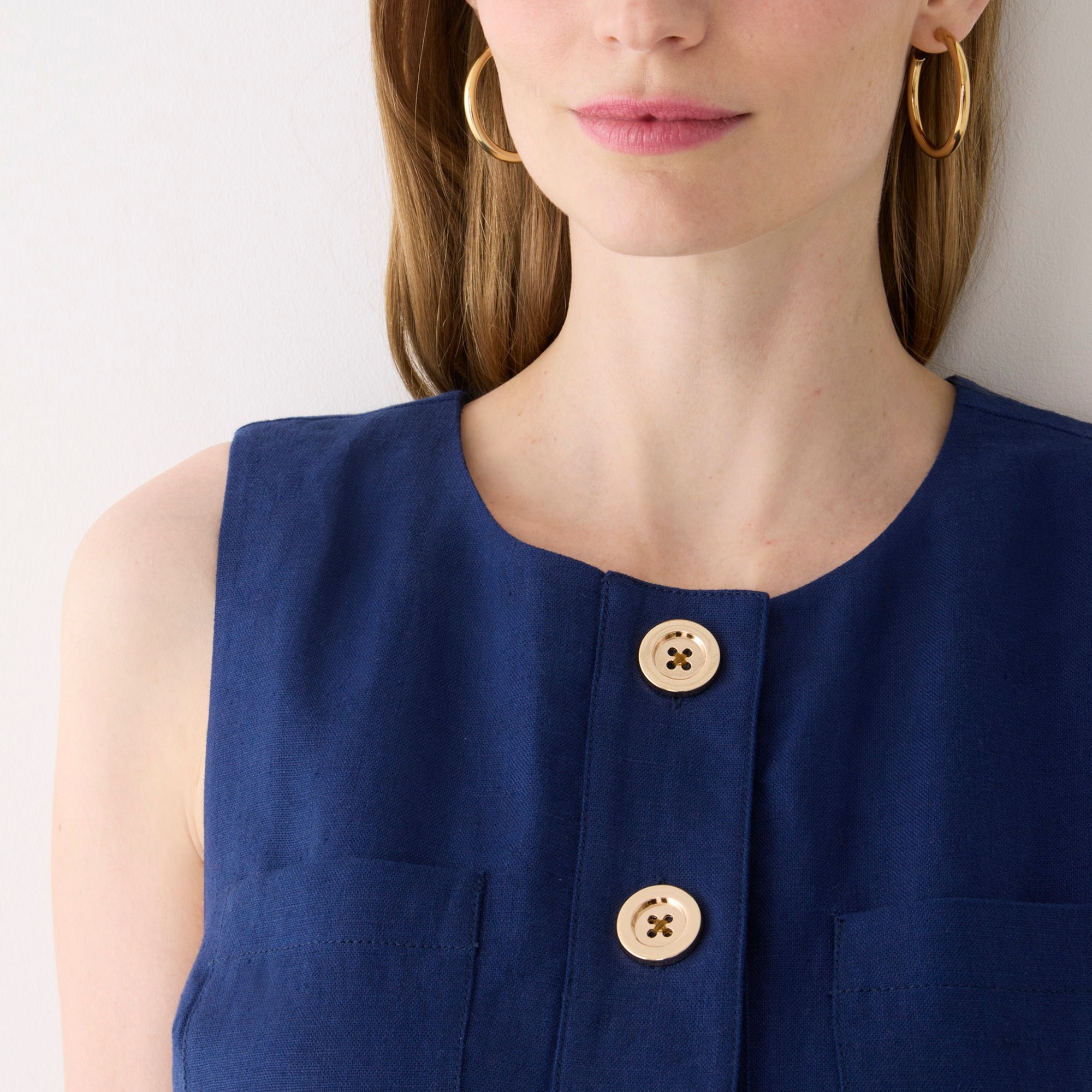 Button-front shift dress in linen