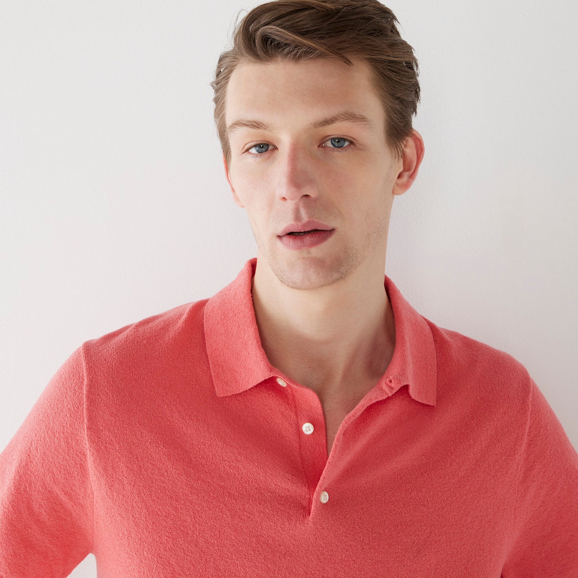 Organic cotton-blend bouclé short-sleeve sweater-polo
