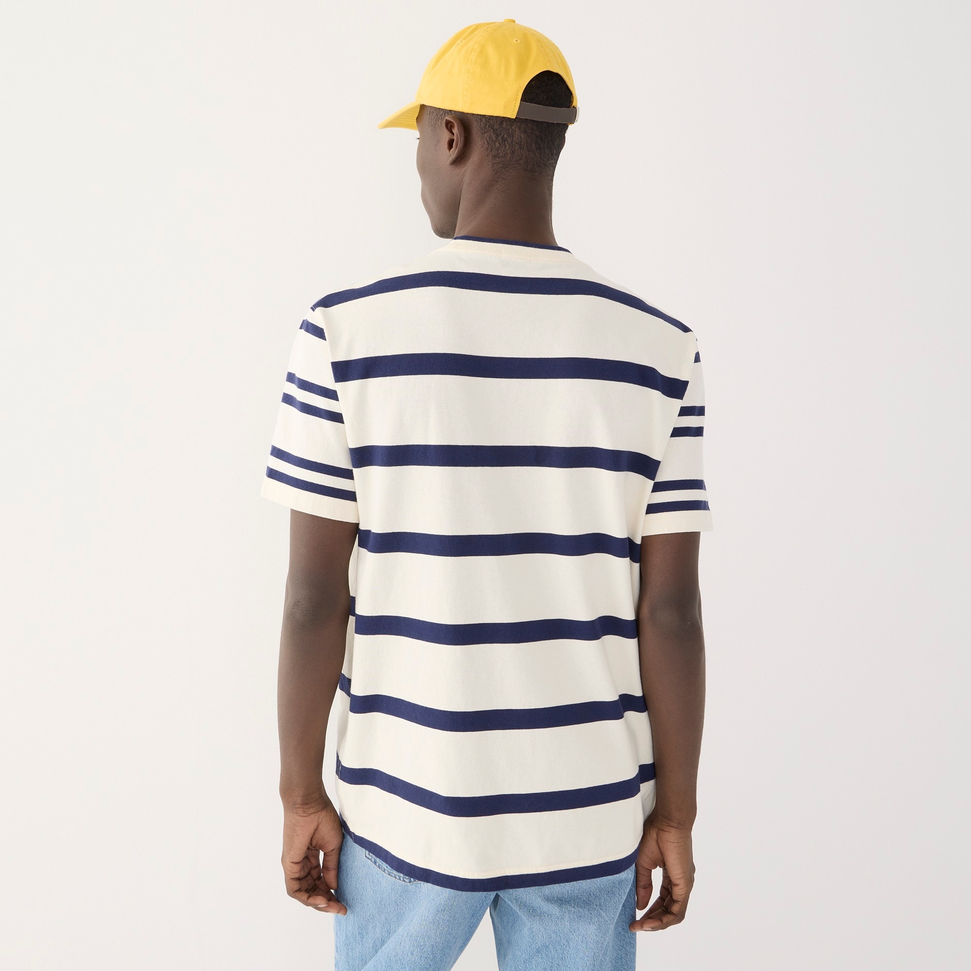 Relaxed premium-weight cotton no-pocket T-shirt in stripe