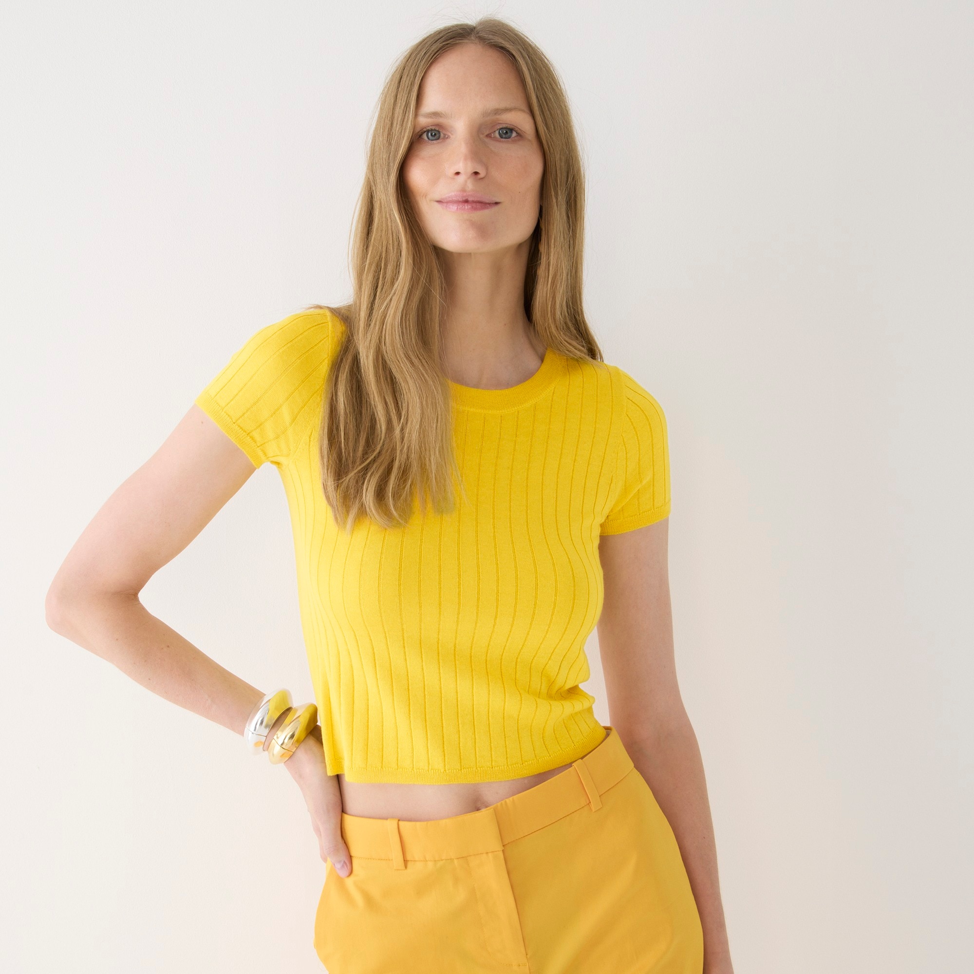 Silk-cashmere blend cropped T-shirt