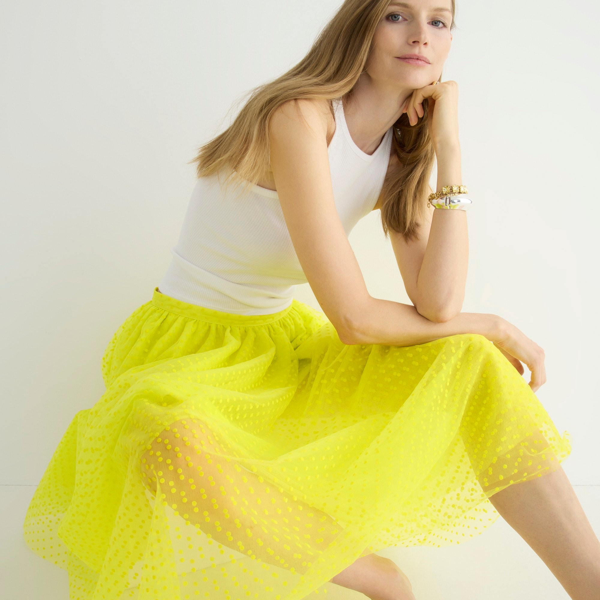 Collection limited-edition tulle midi skirt in polka dot
