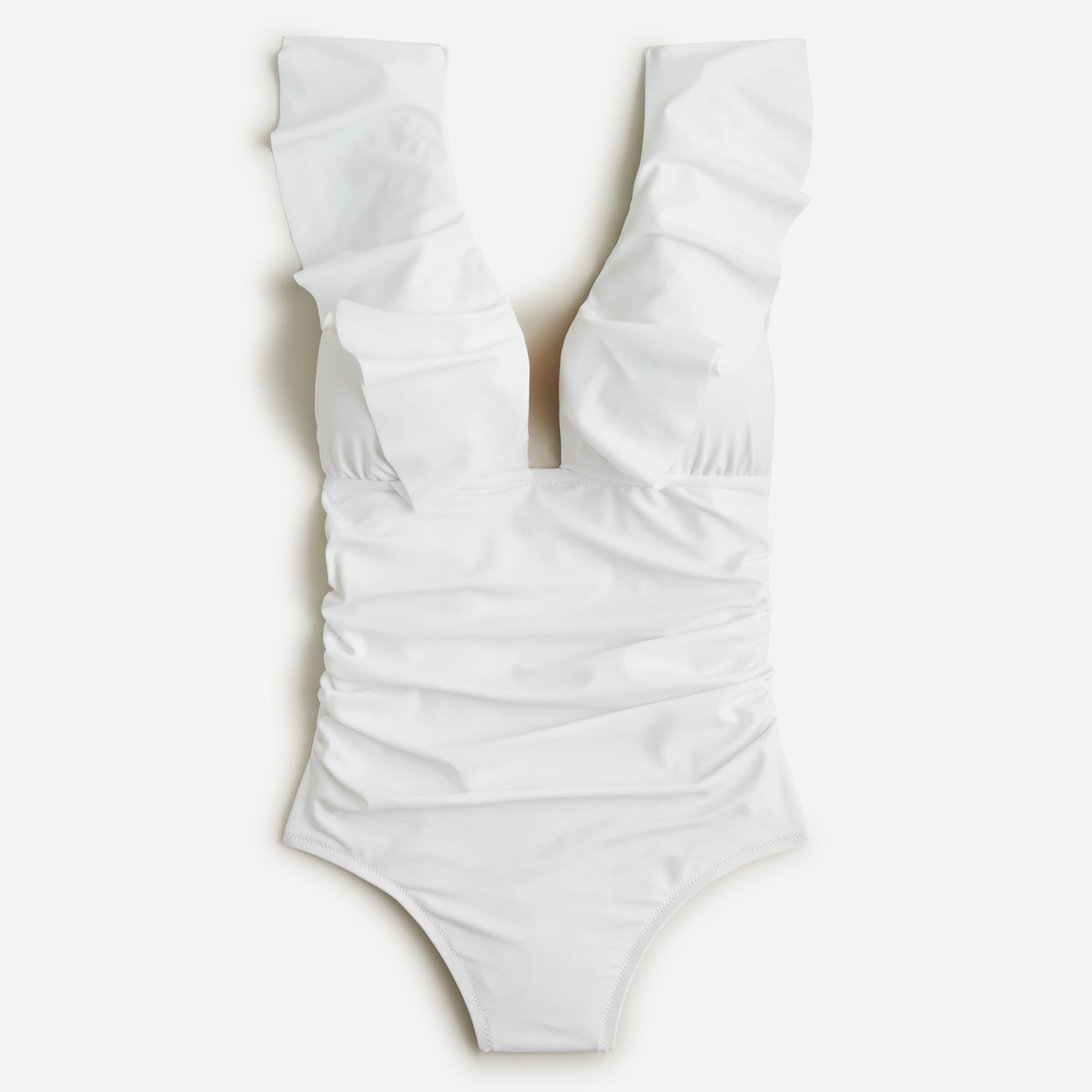 Ruffle V-neck ruched one-piece swimsuit