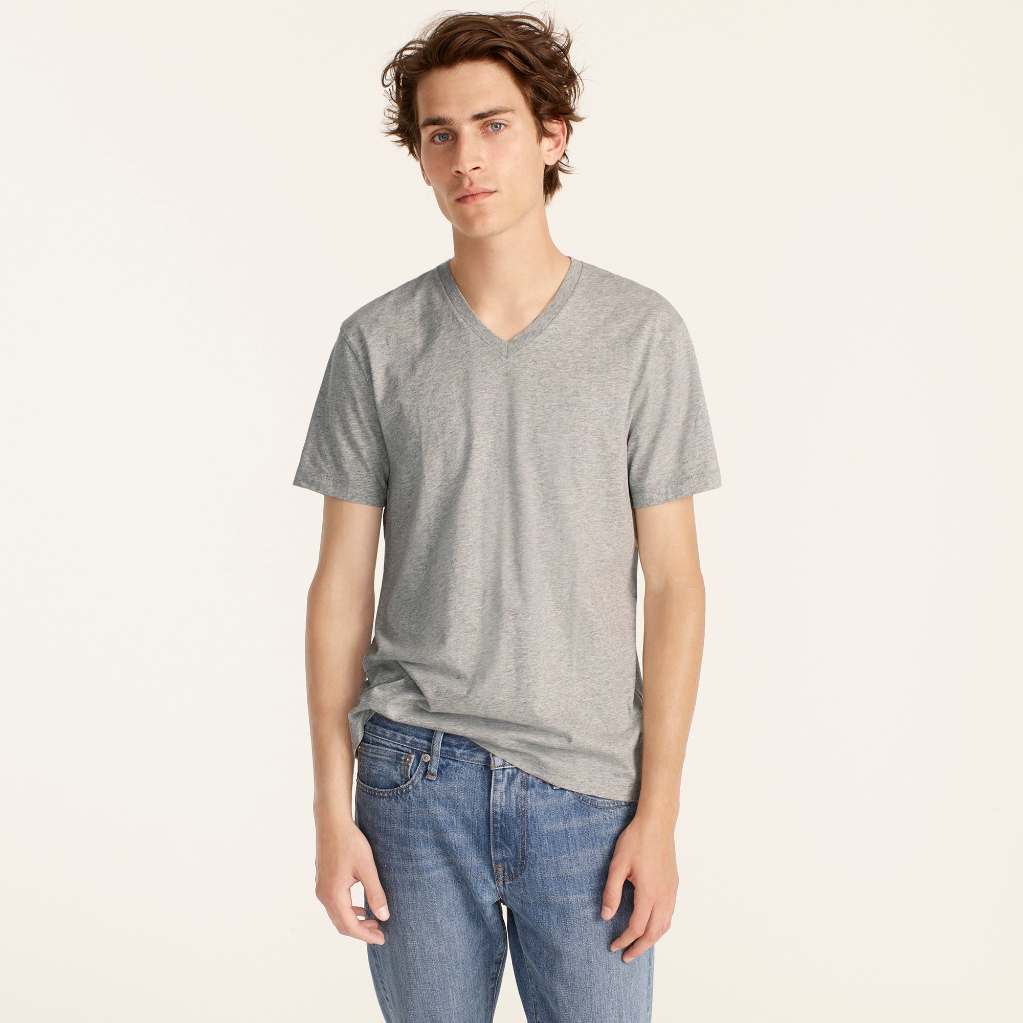 Broken-in short-sleeve V-neck T-shirt