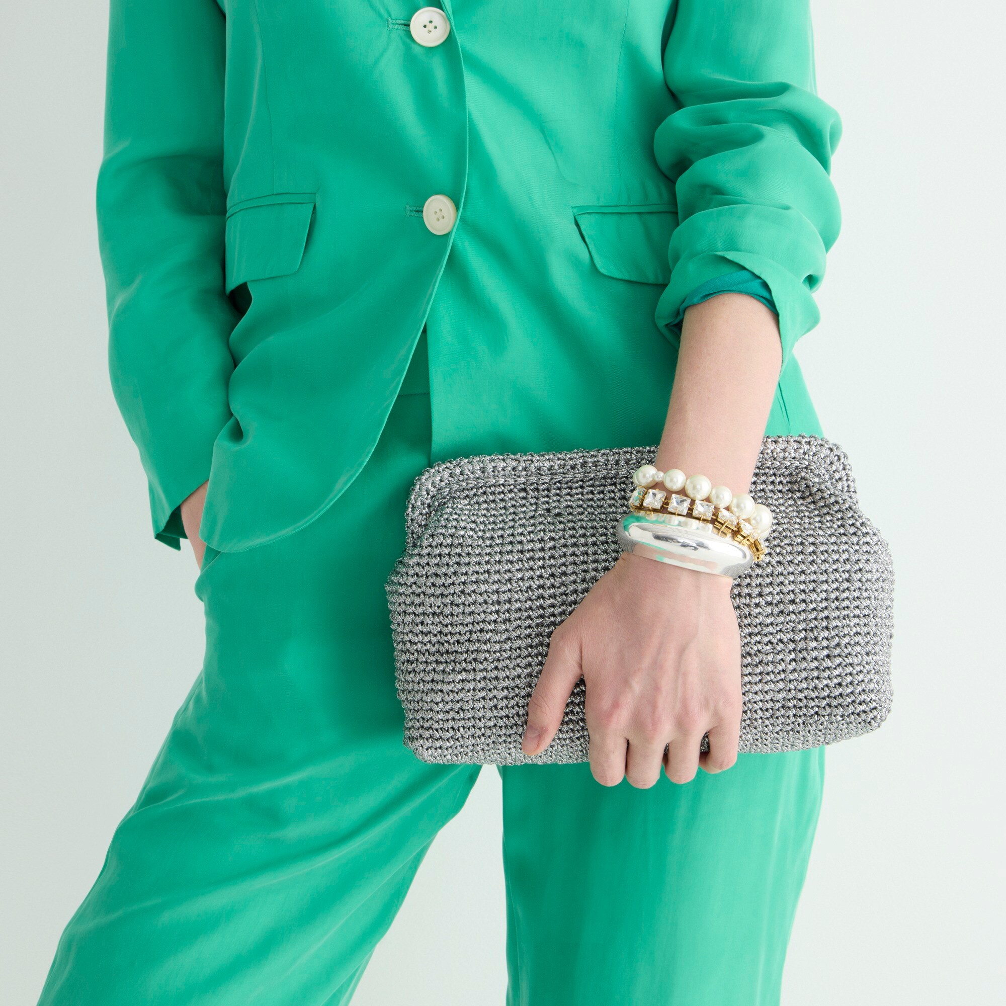 Portofino hand-knotted faux-raffia clutch in metallic