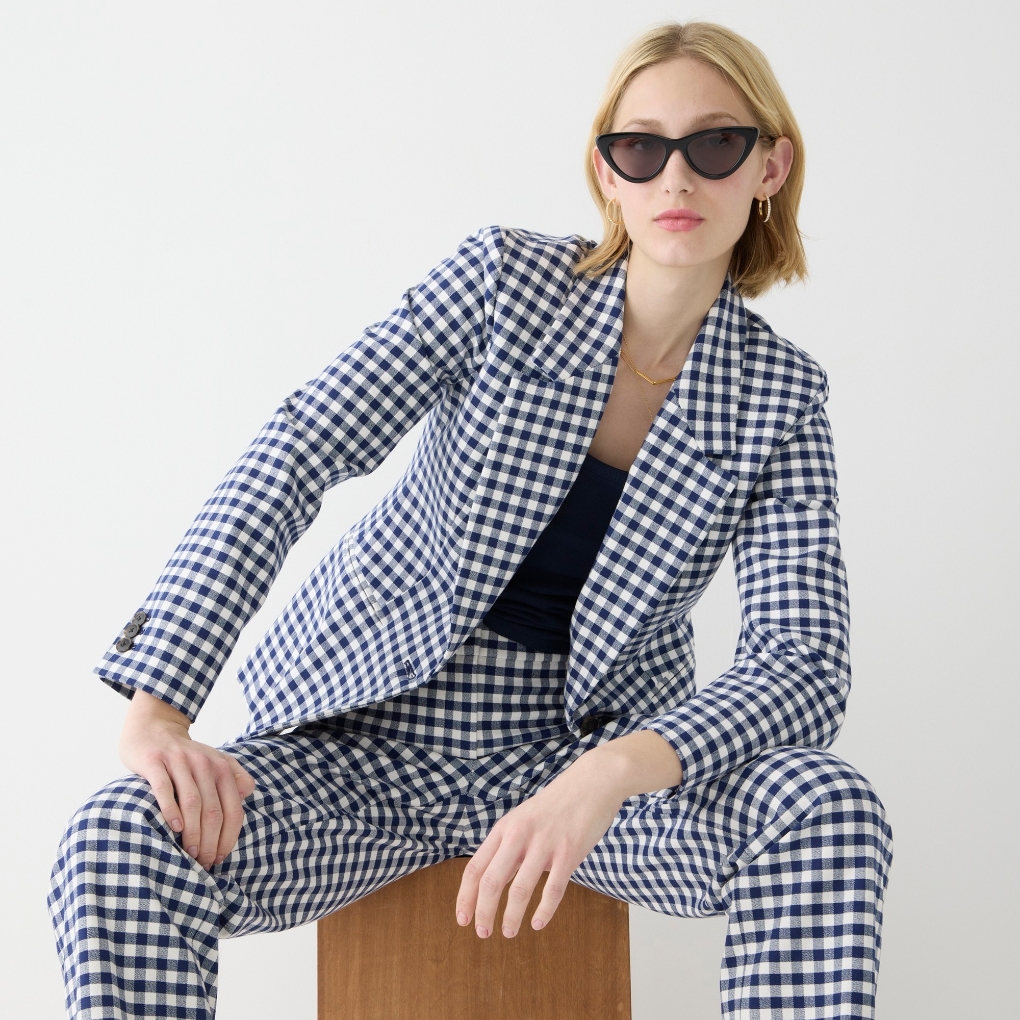 Parke blazer in gingham bi-stretch cotton blend