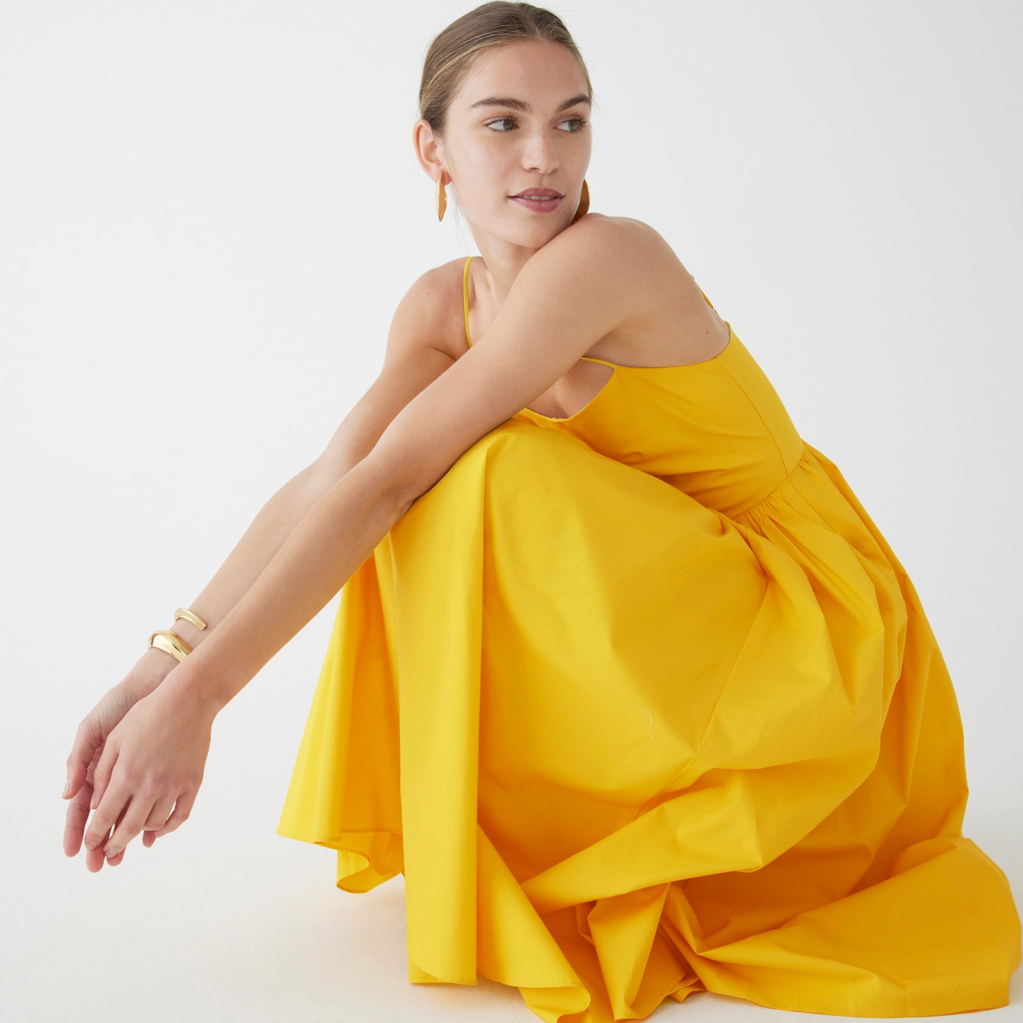 A-line stretch cotton poplin midi dress