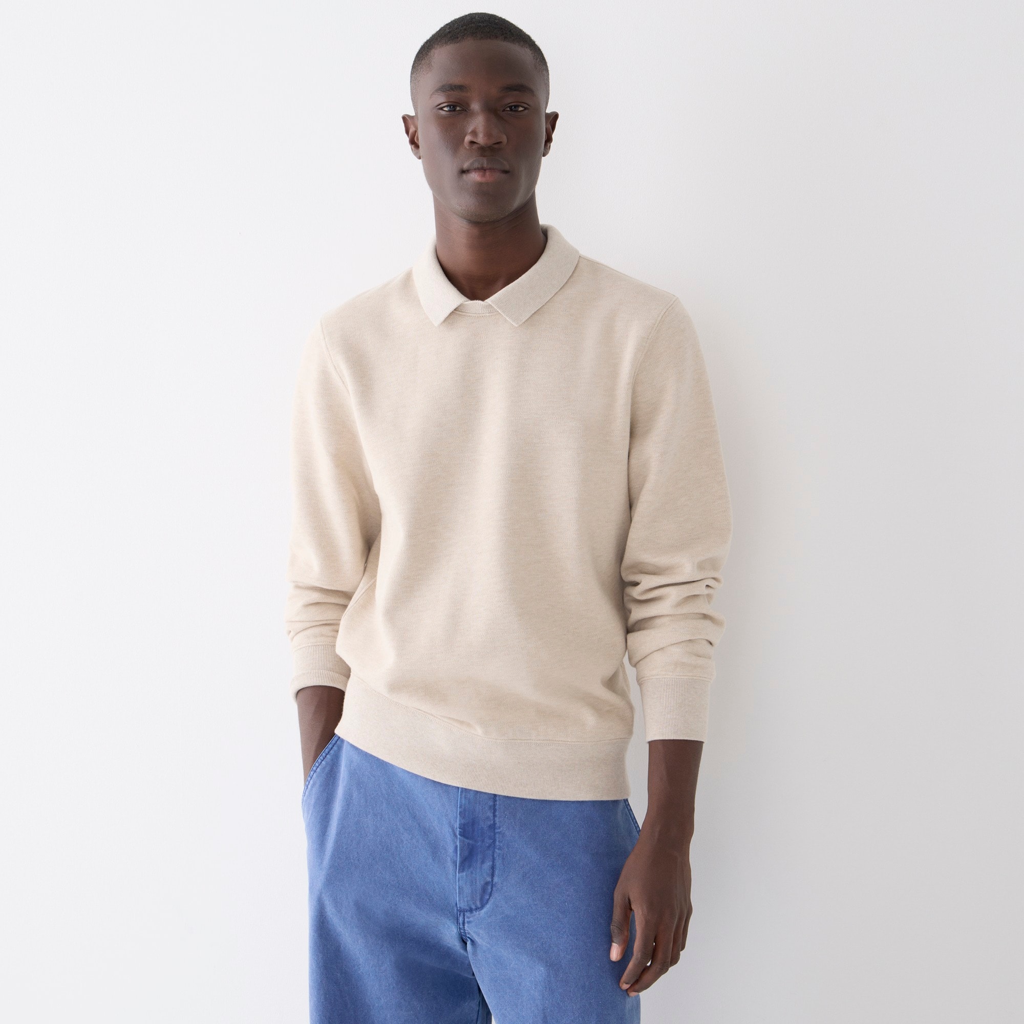 Piqué fleece collared sweatshirt