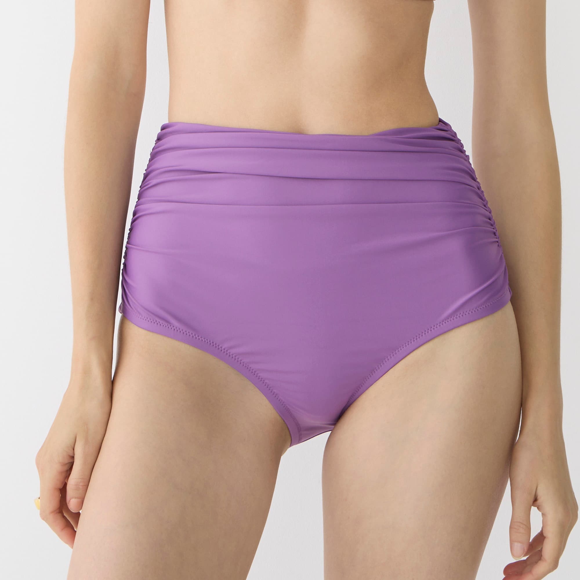 Ruched high-rise full-coverage bikini bottom