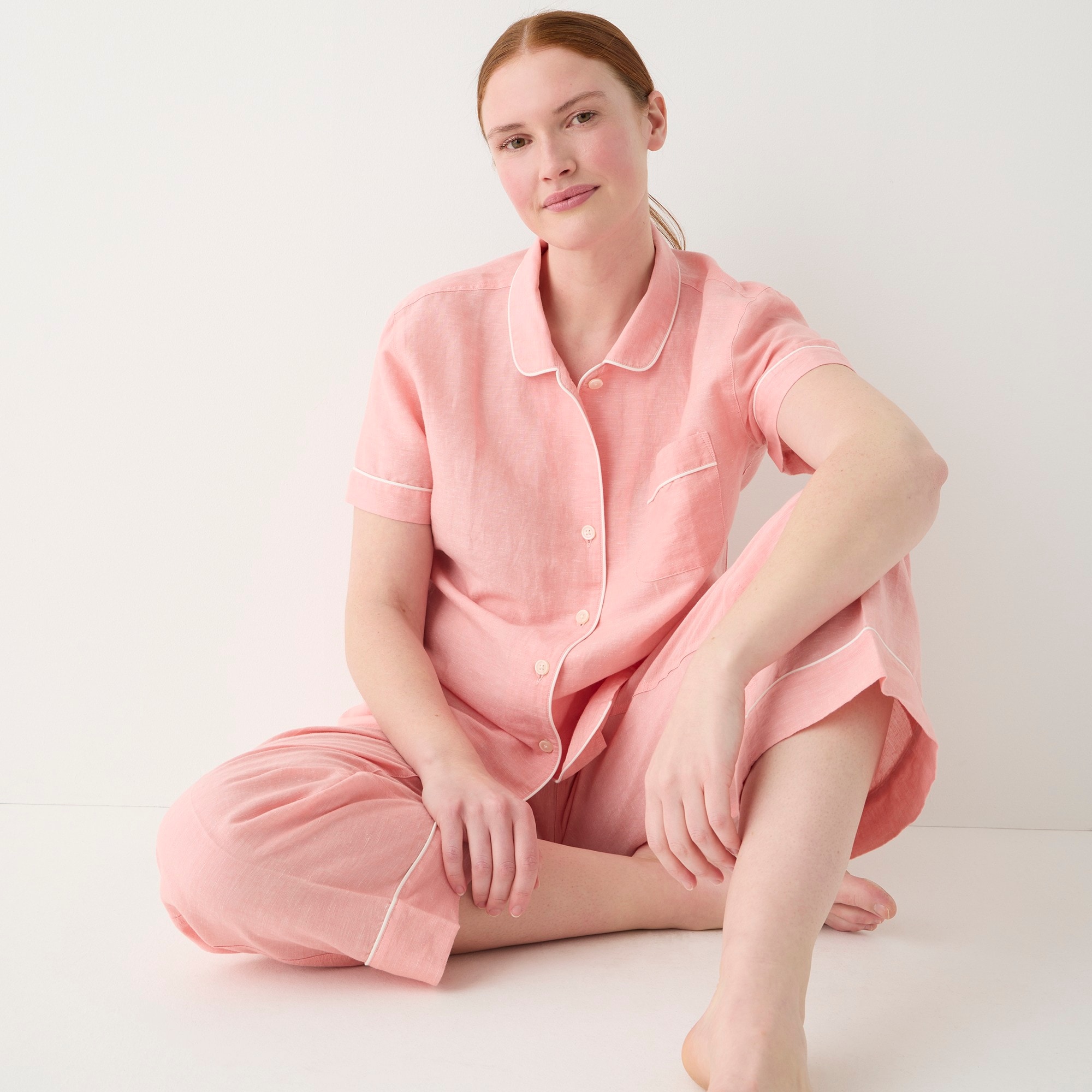 Linen-cotton short-sleeve pajama set