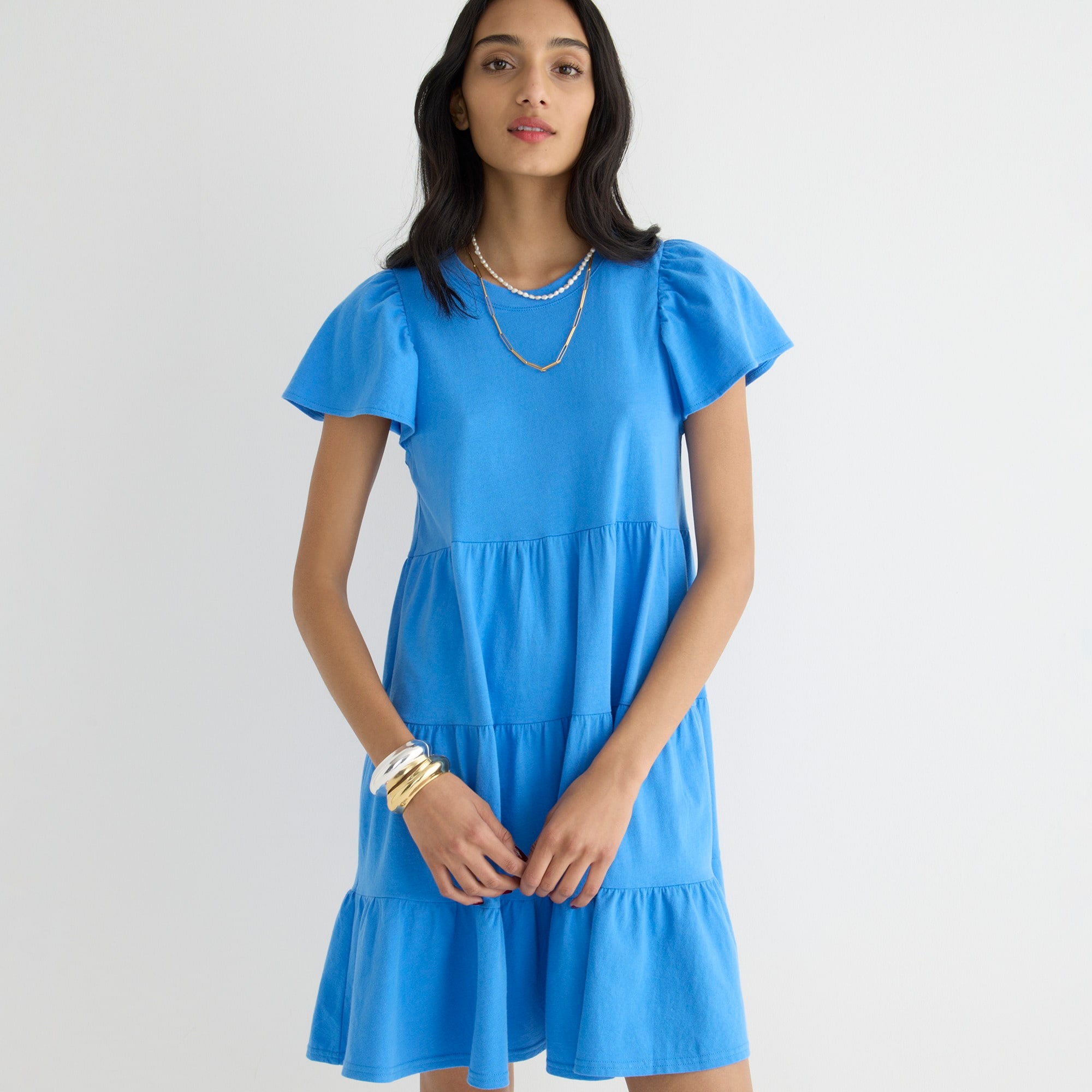 Knit broken-in jersey tiered mini dress