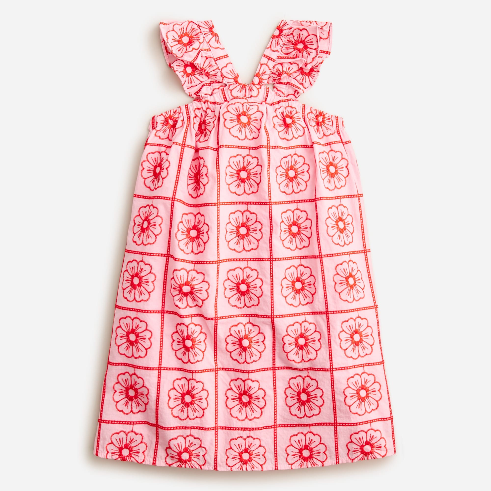 Girls' ruffle halter dress with embroidery