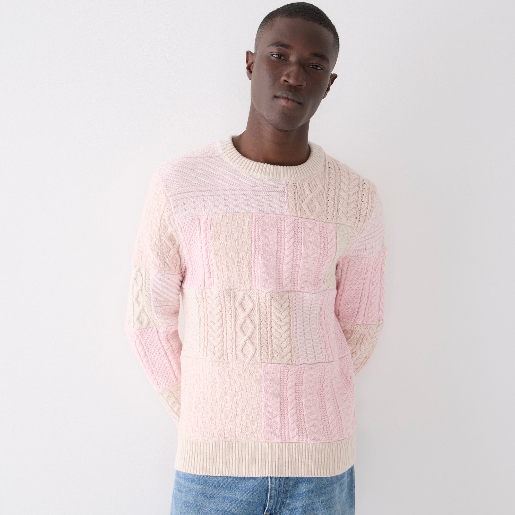 Heritage cotton cable-knit sweater in patchwork
