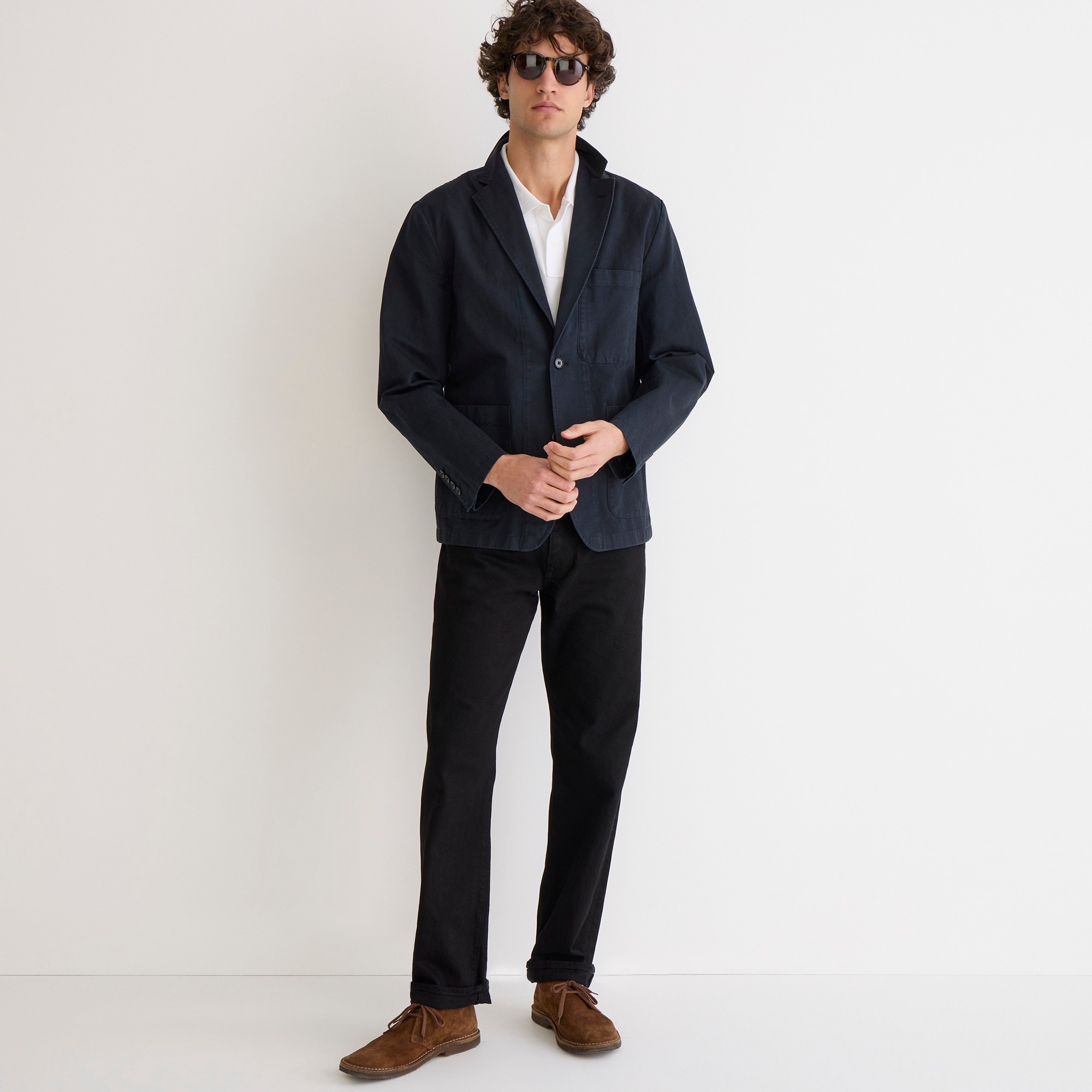 Garment-dyed cotton-linen blend chino suit jacket
