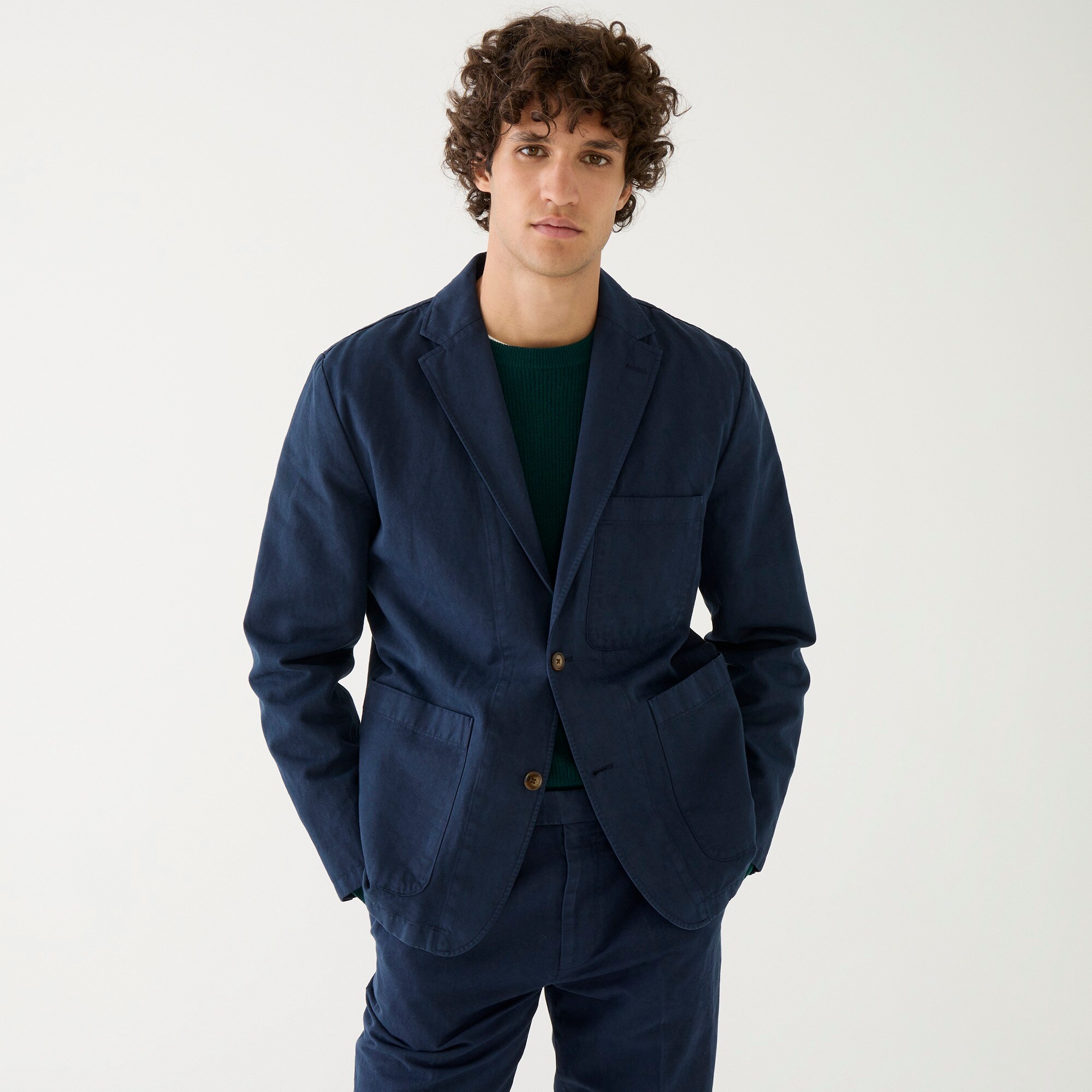 Garment-dyed cotton-linen blend chino suit jacket