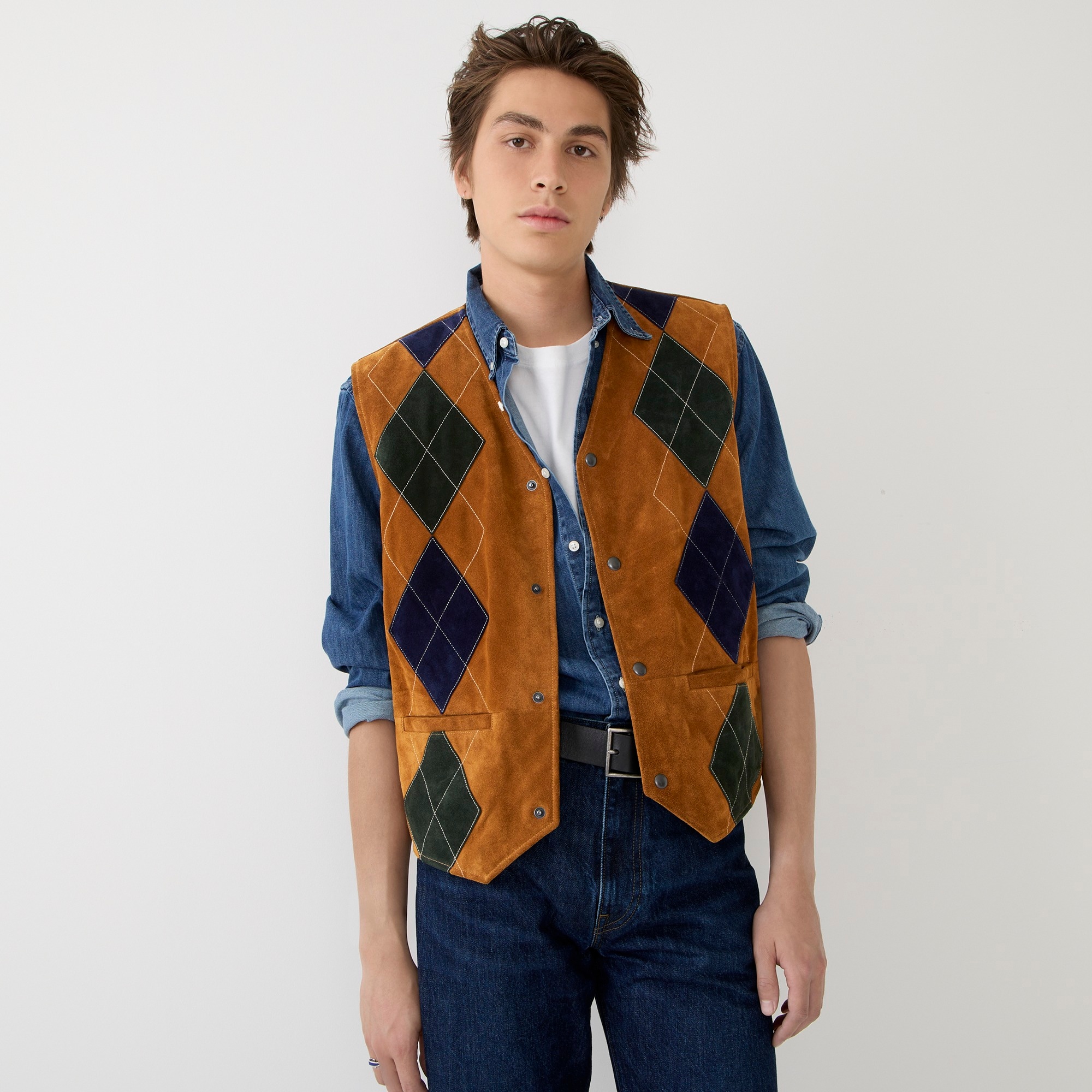Italian suede argyle vest