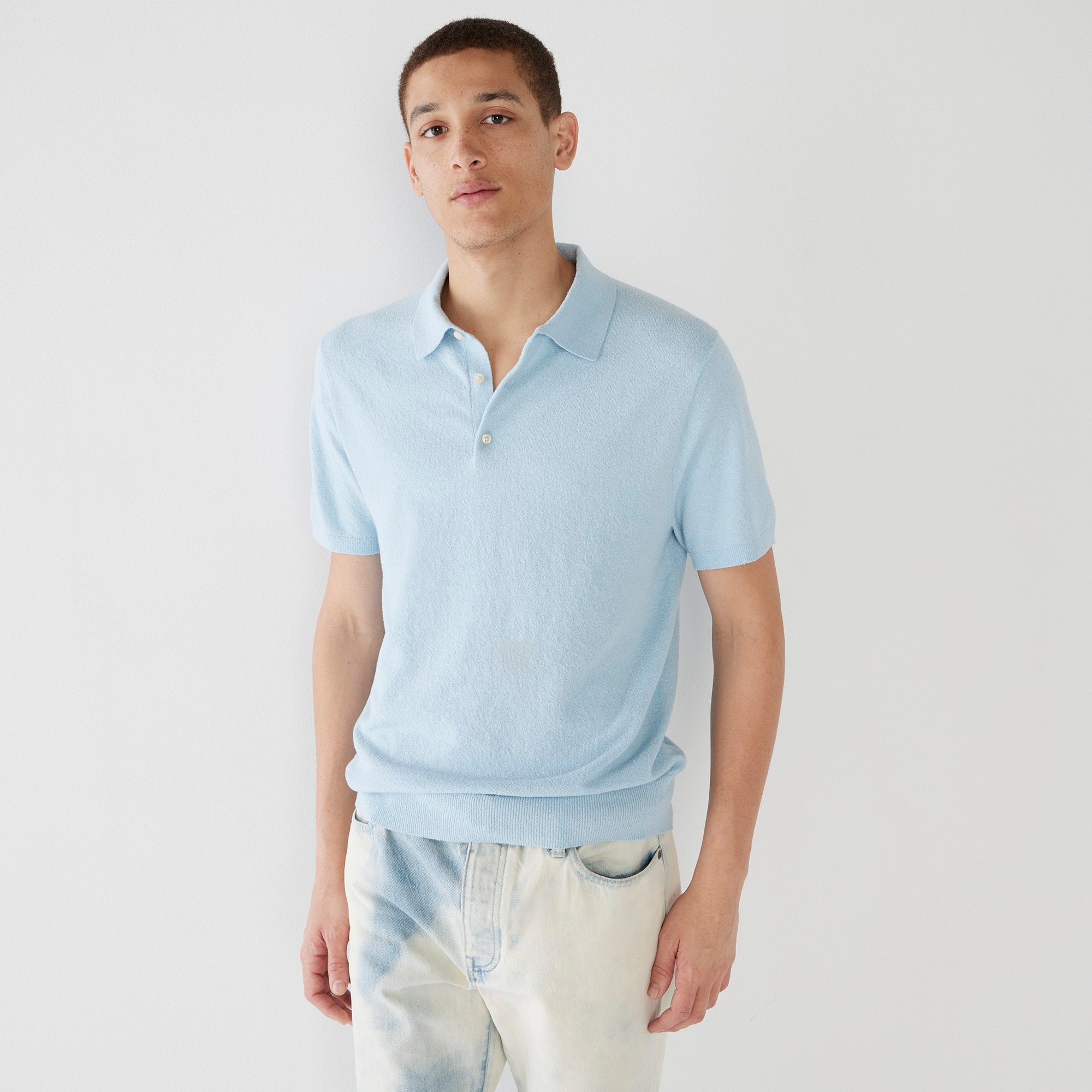 Organic cotton-blend bouclé short-sleeve sweater-polo