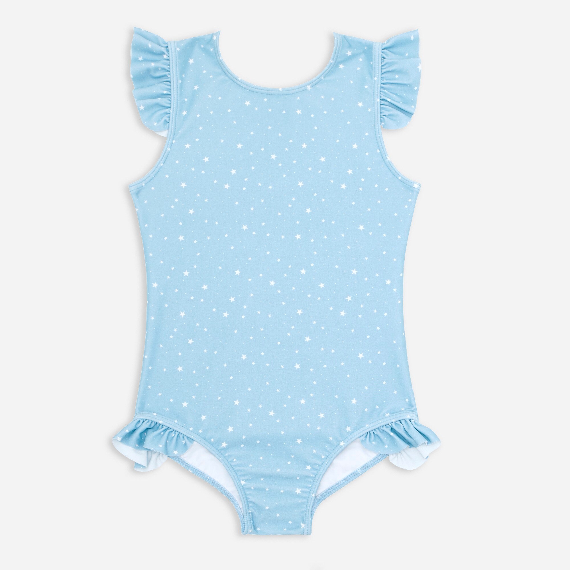 Girls' minnow ruffle-sleeve rash guard one-piece