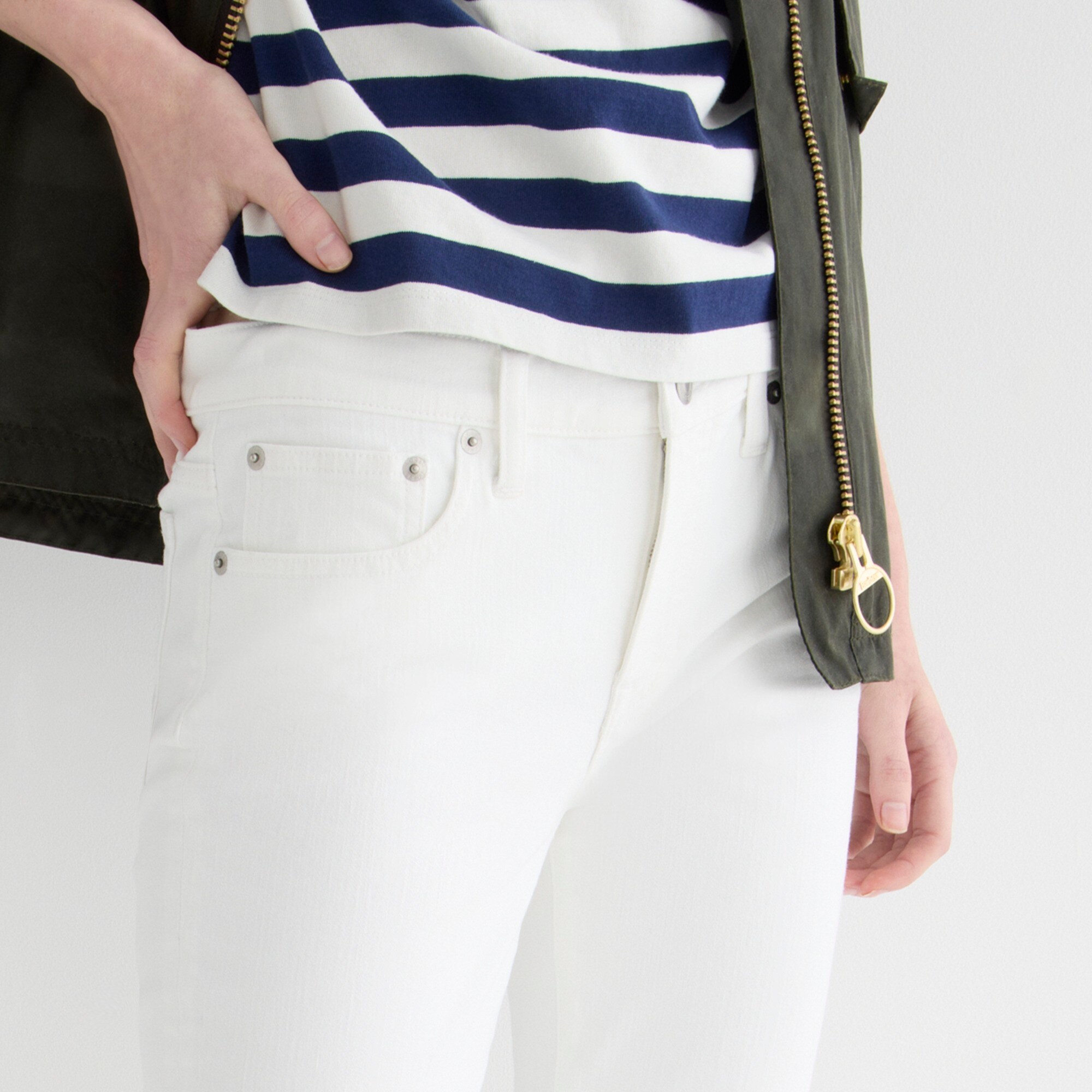 8" toothpick jean in white wash