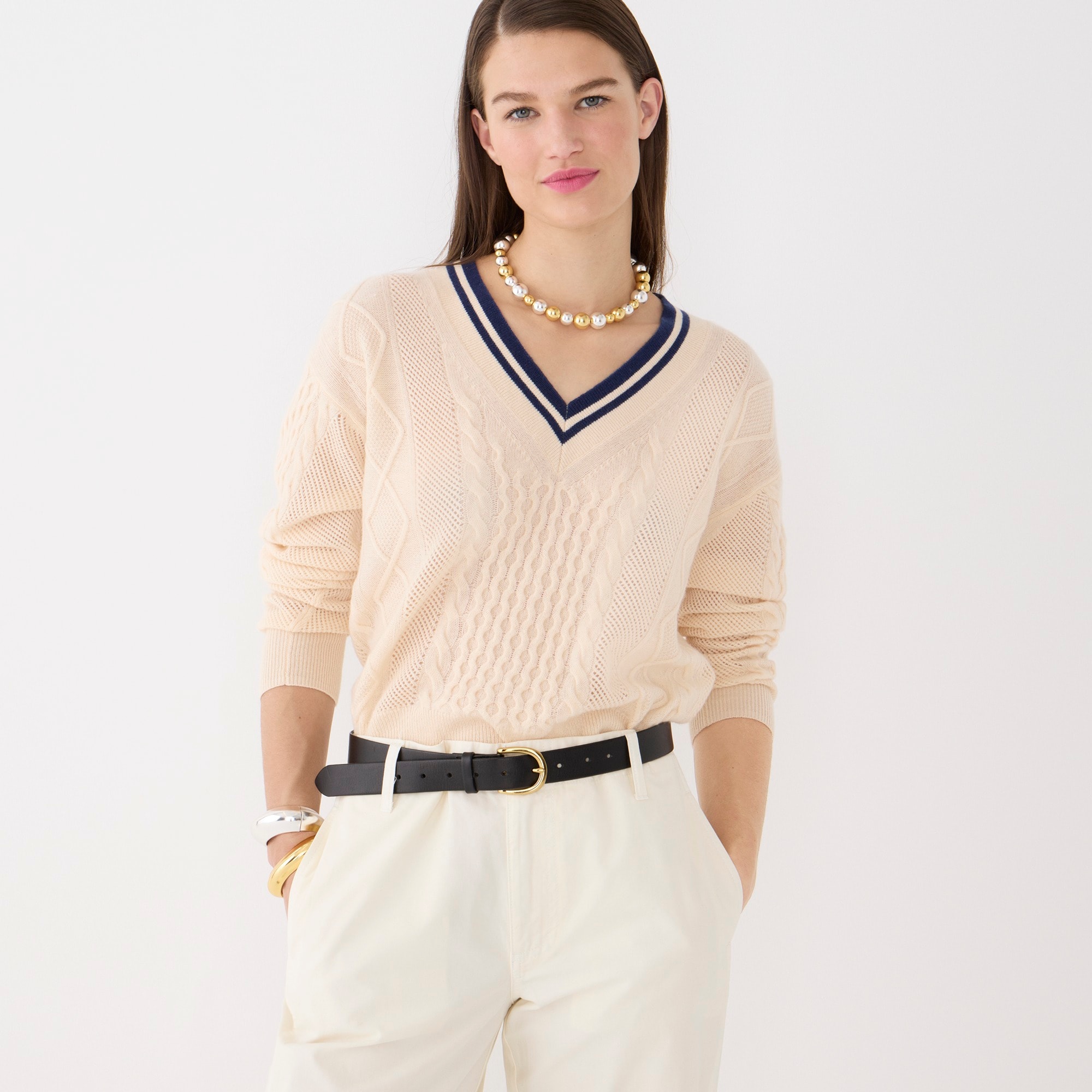 Cashmere pointelle cricket sweater