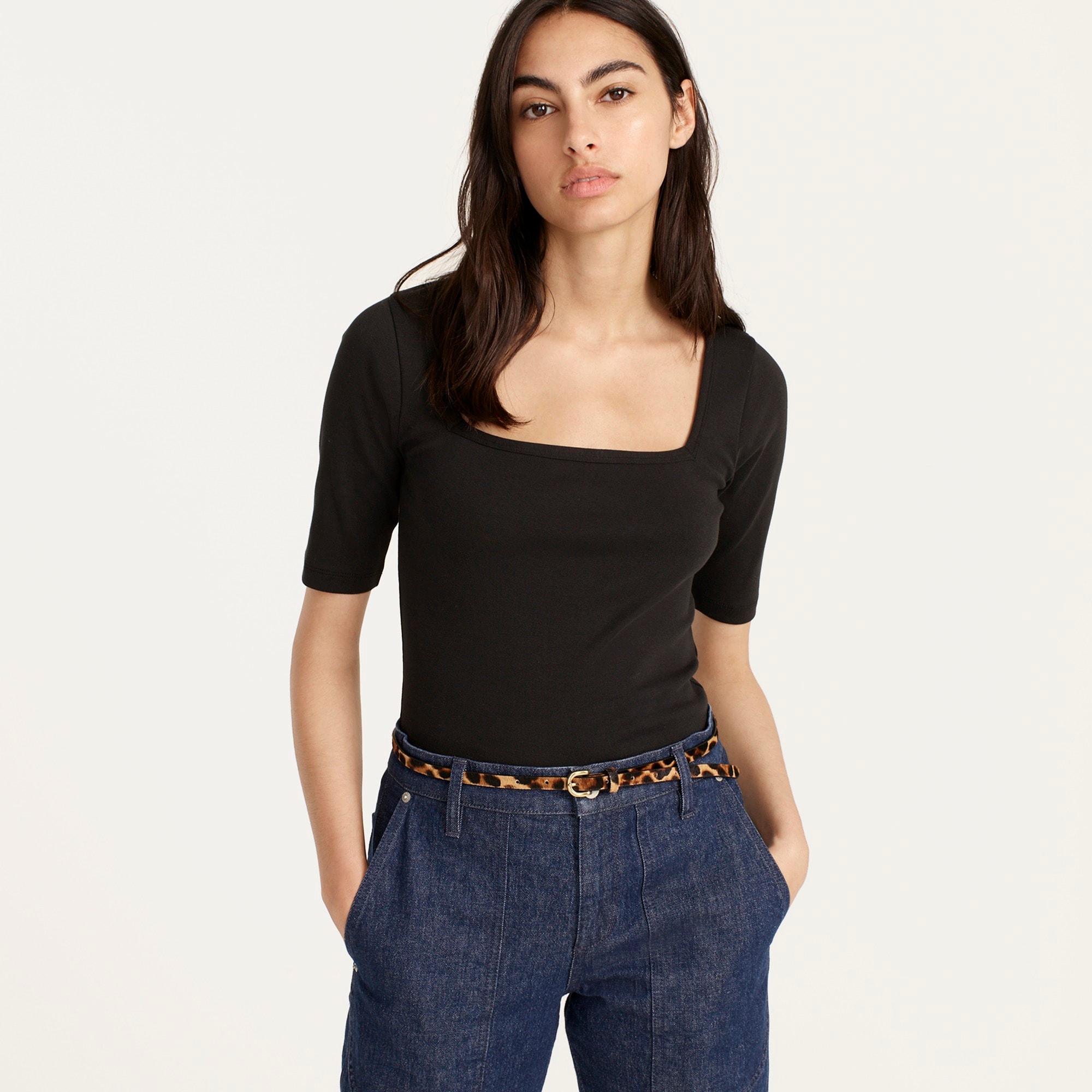 Skinny calf hair belt in leopard