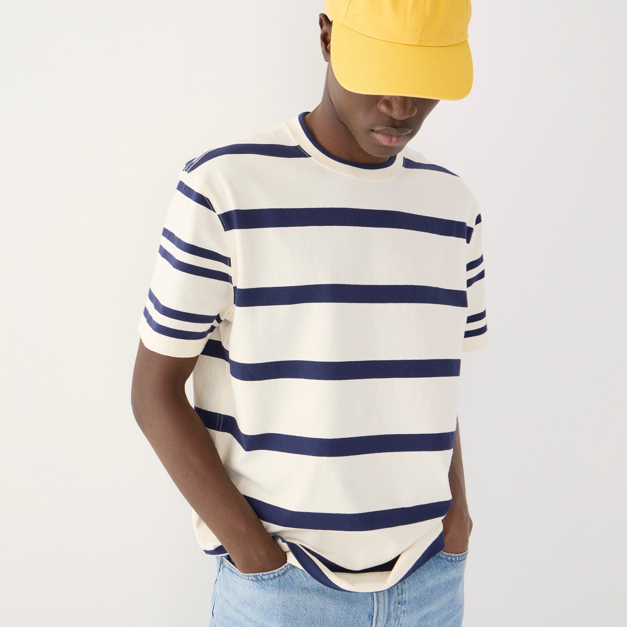 Relaxed premium-weight cotton no-pocket T-shirt in stripe