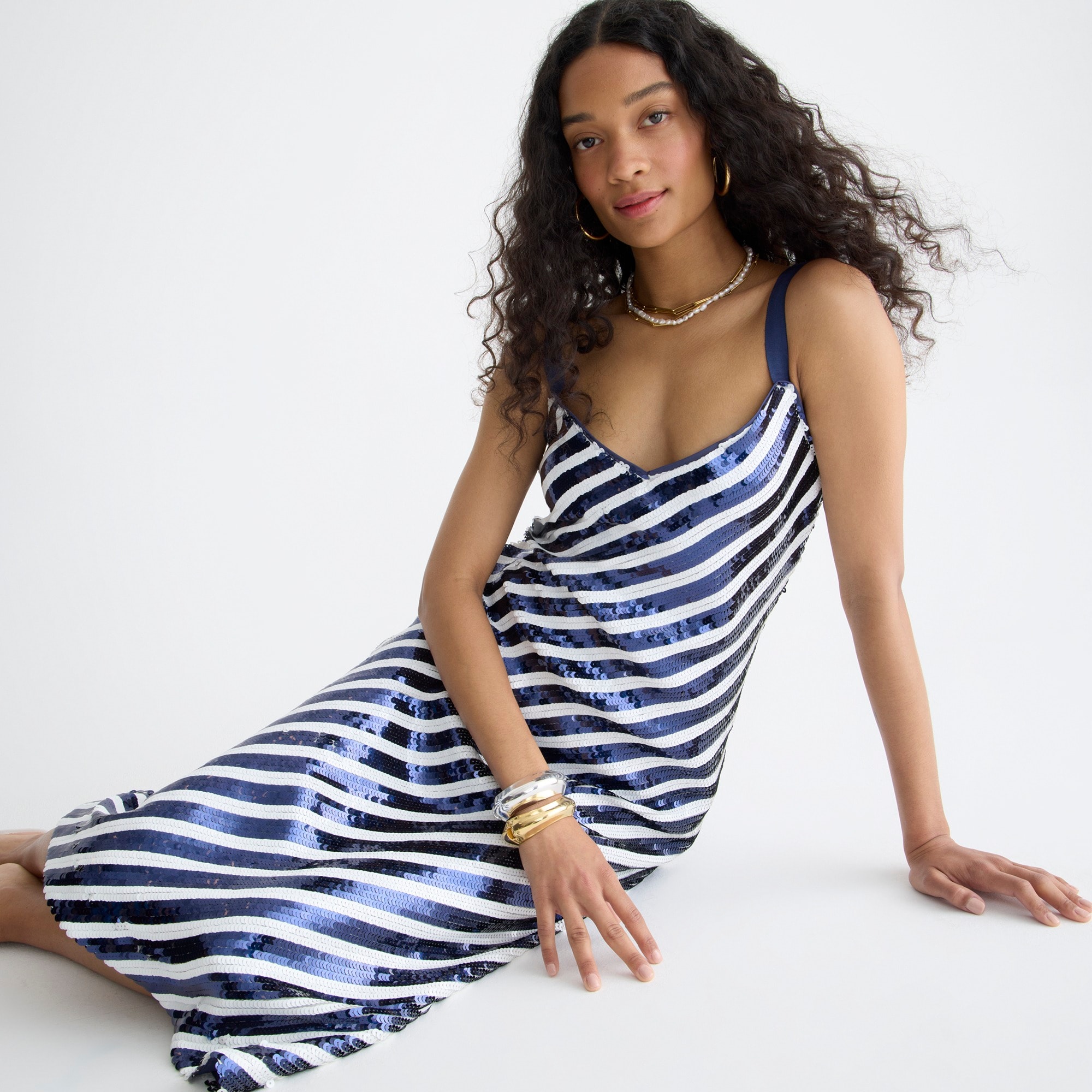 Collection Gwyneth V-neck slip dress in sequin stripe
