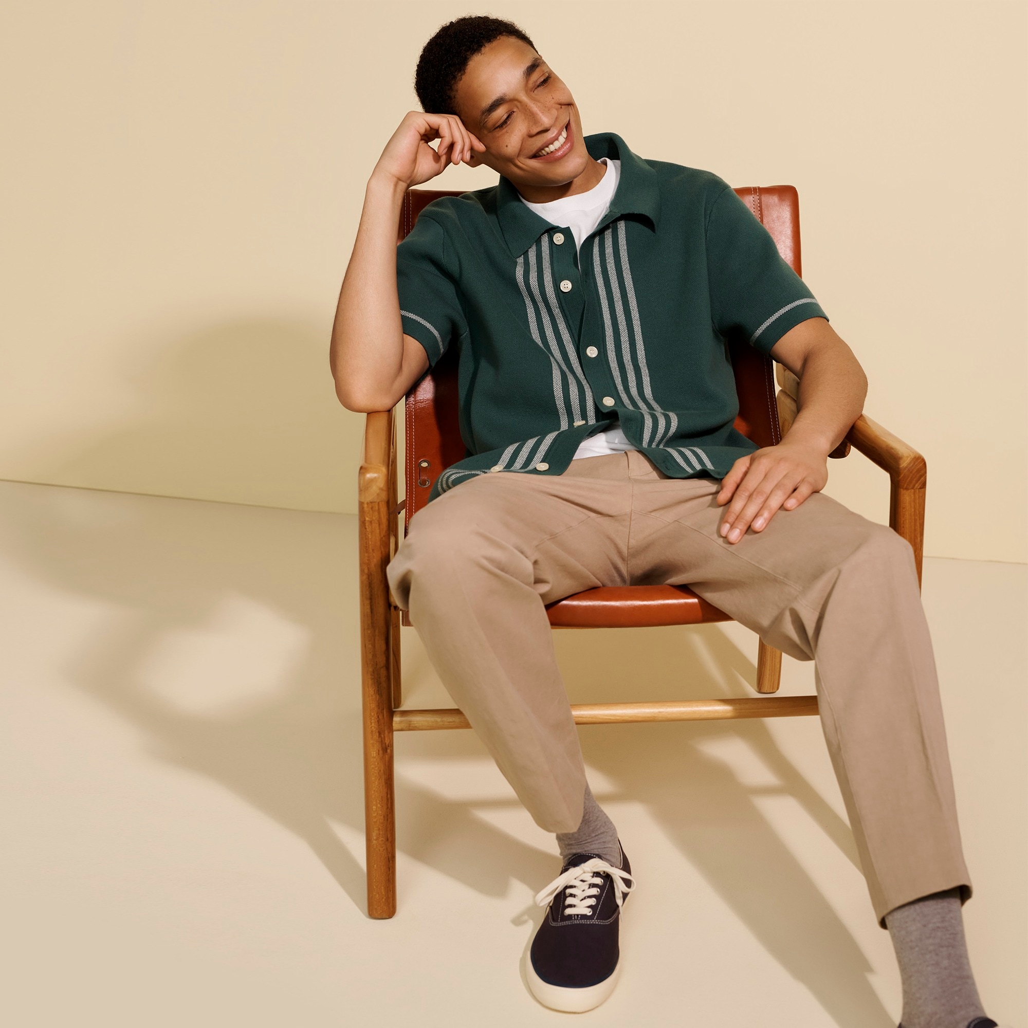 Short-sleeve cotton cardigan sweater-polo
