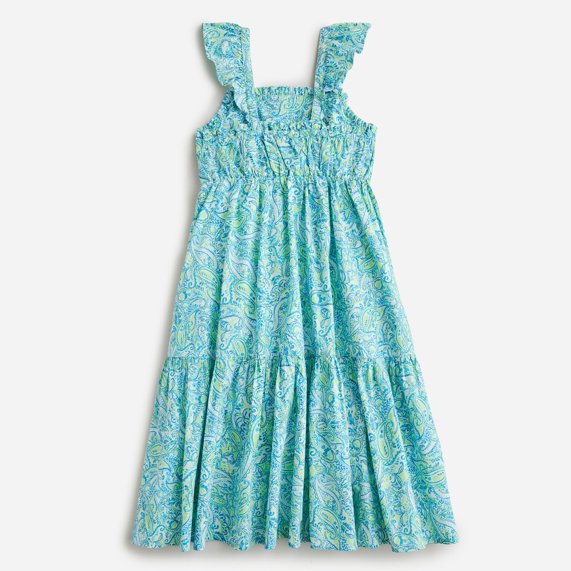 Girls' ruffle-trim tiered dress in prints