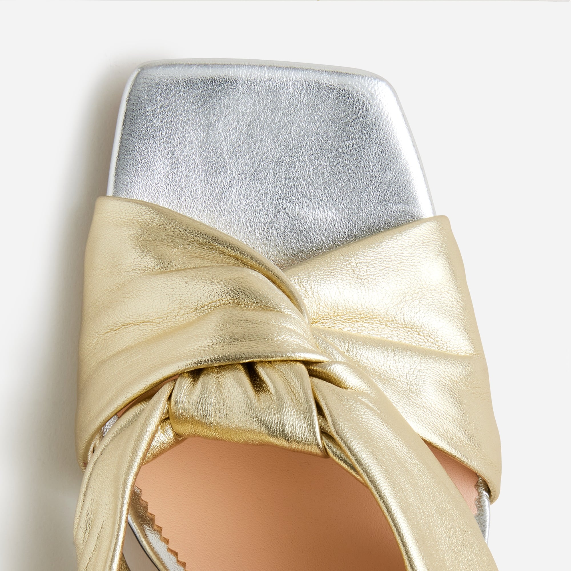 Ava twist-knot heels in metallic leather