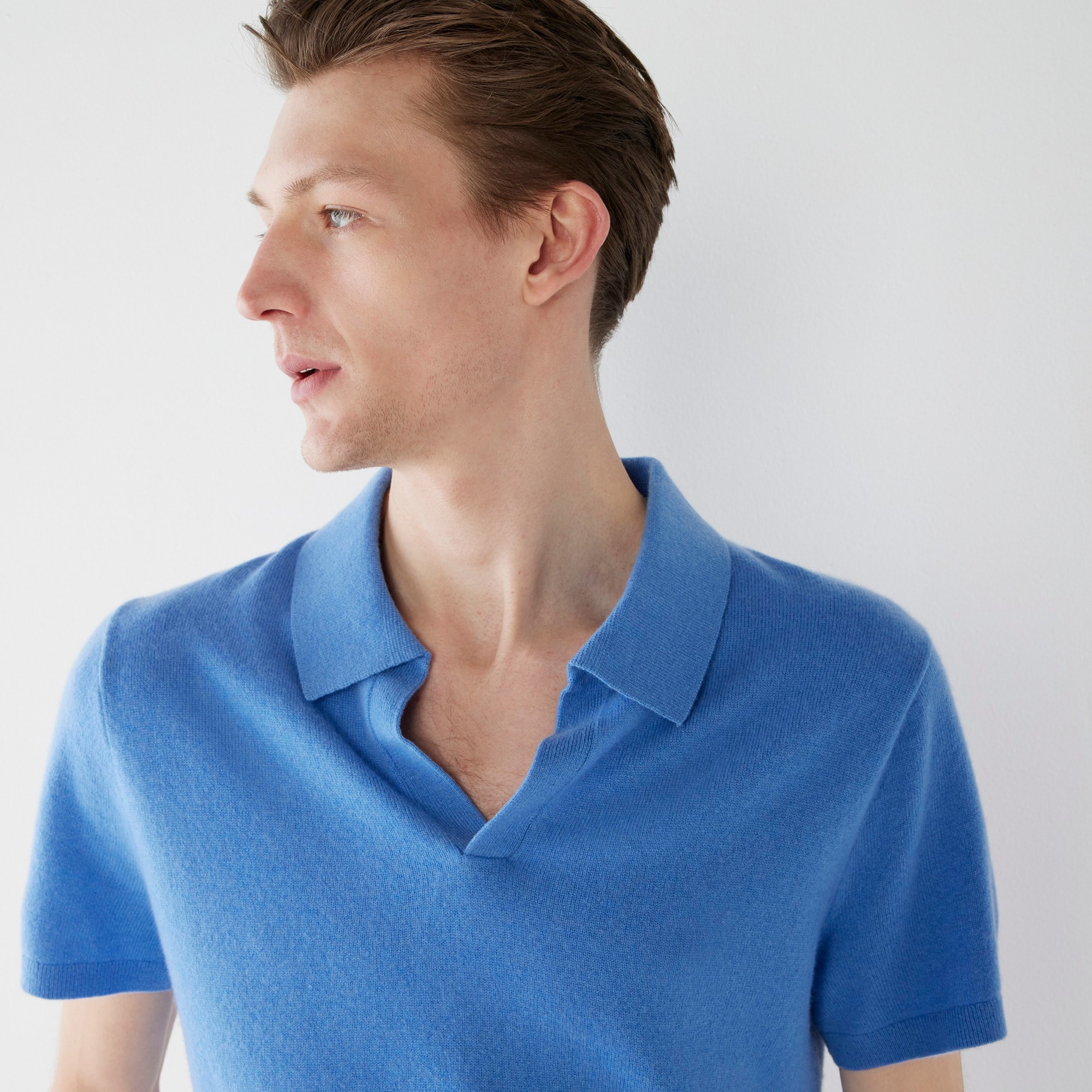 Cashmere short-sleeve johnny-collar sweater-polo