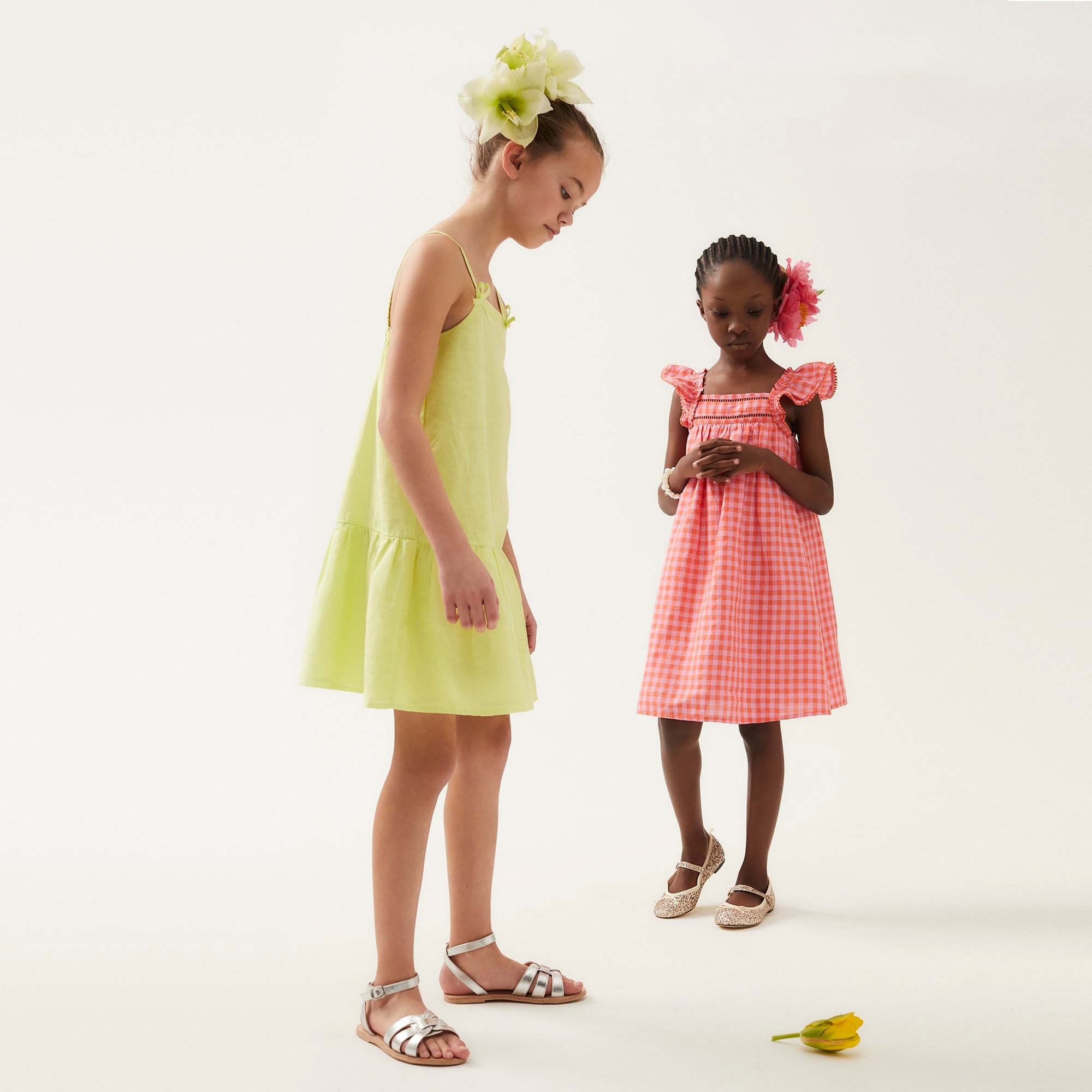 Girls' drop-waist dress in linen-cotton blend