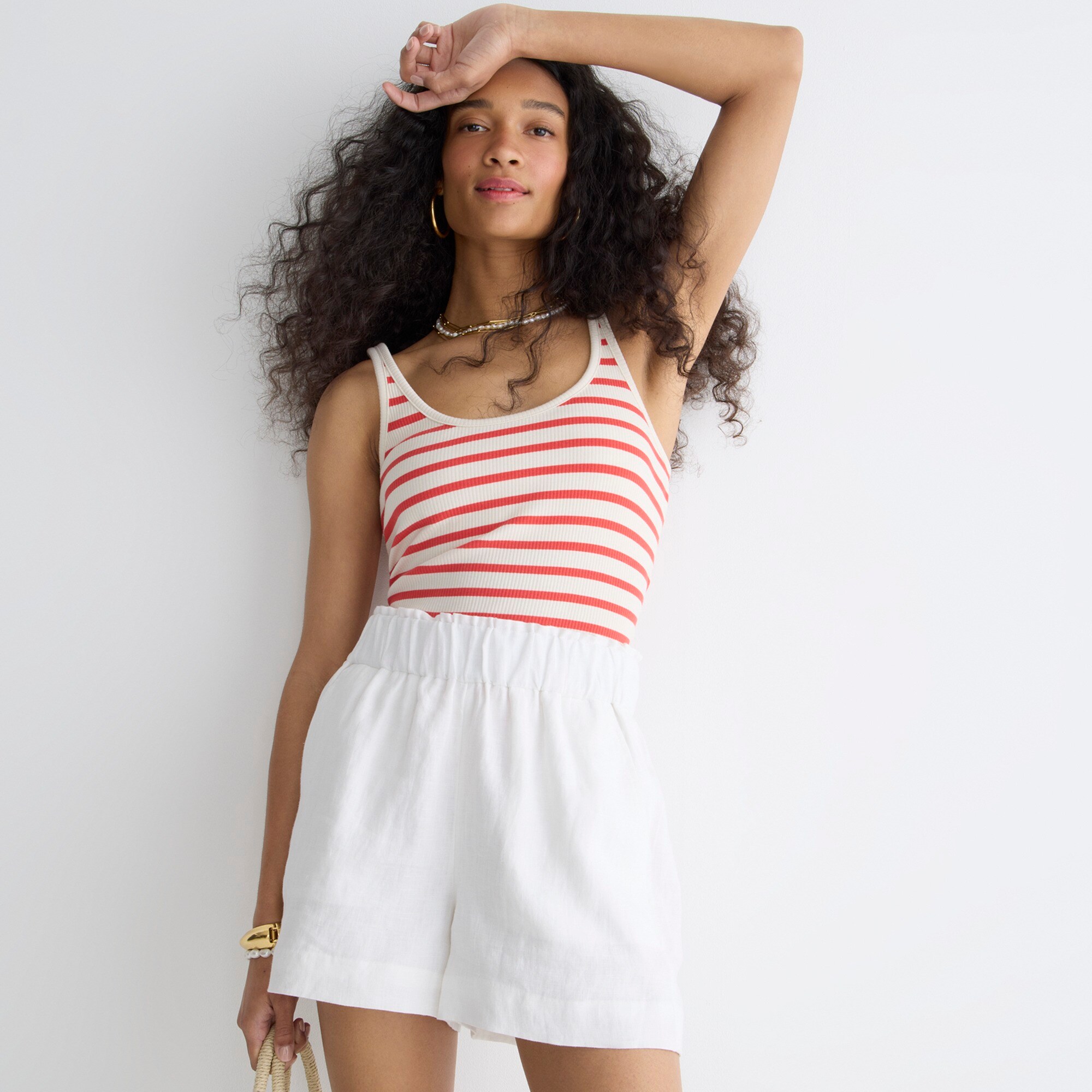 Vintage rib shelf-bra tank top in stripe