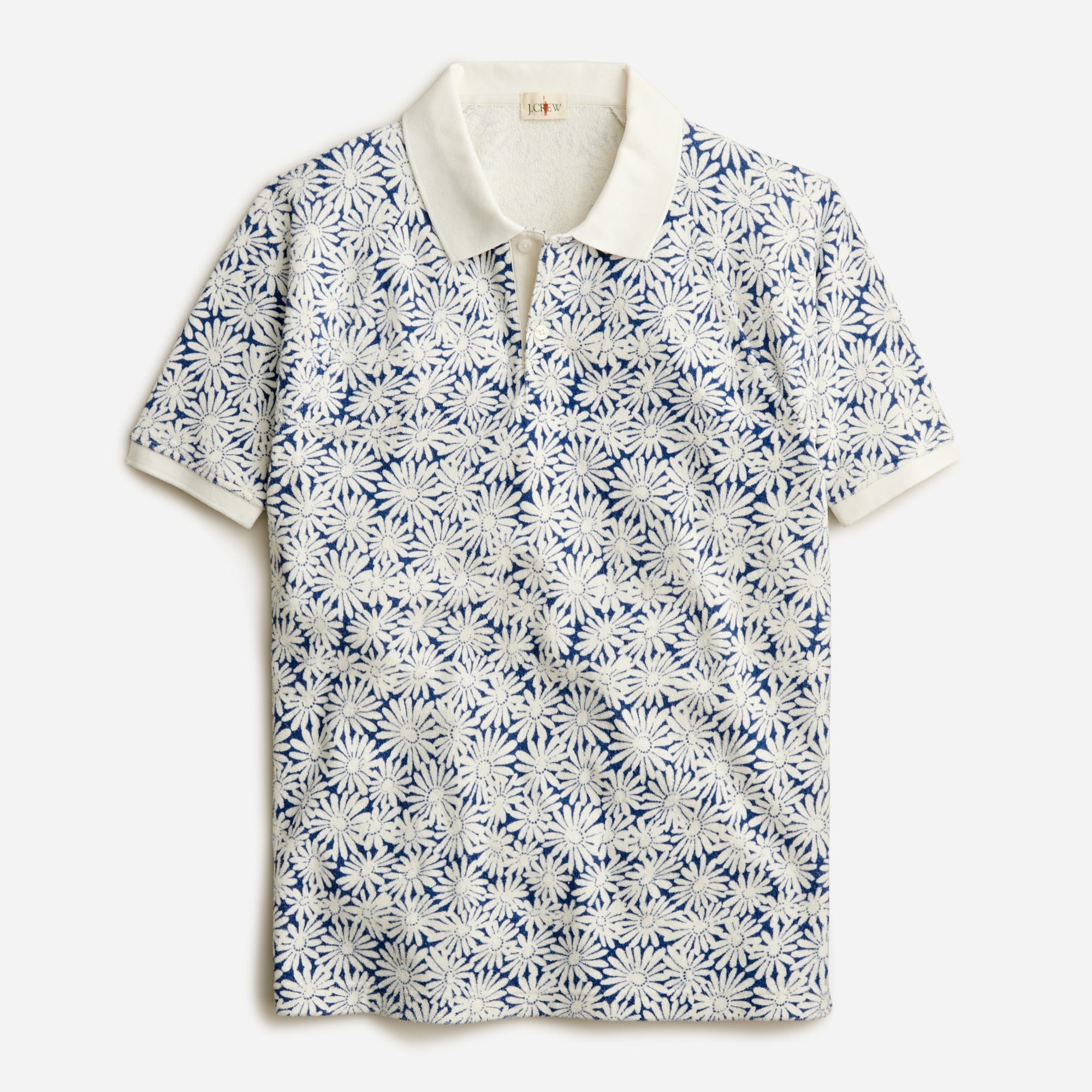 Raglan-sleeve terry polo shirt in print