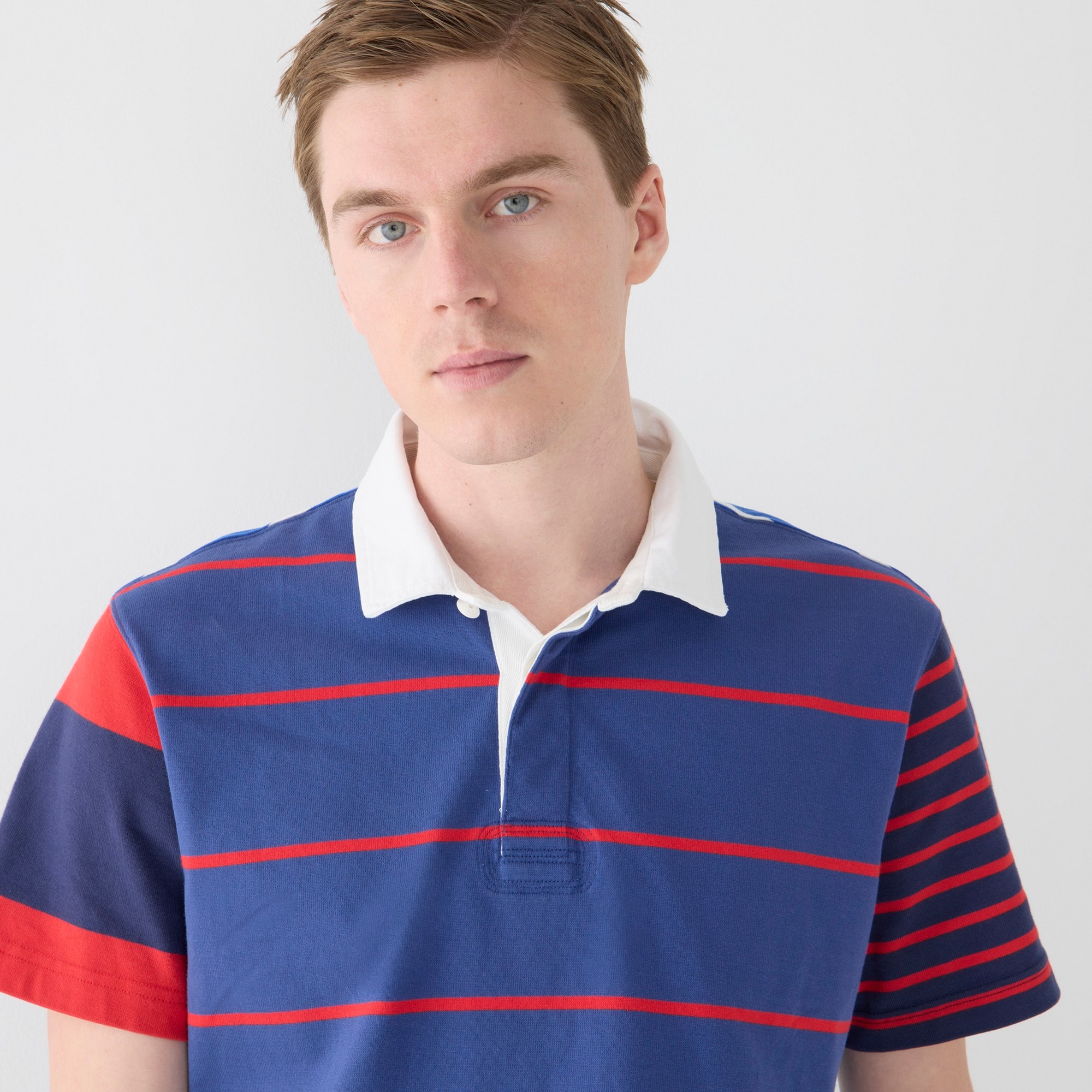 Short-sleeve rugby shirt in mixed stripe