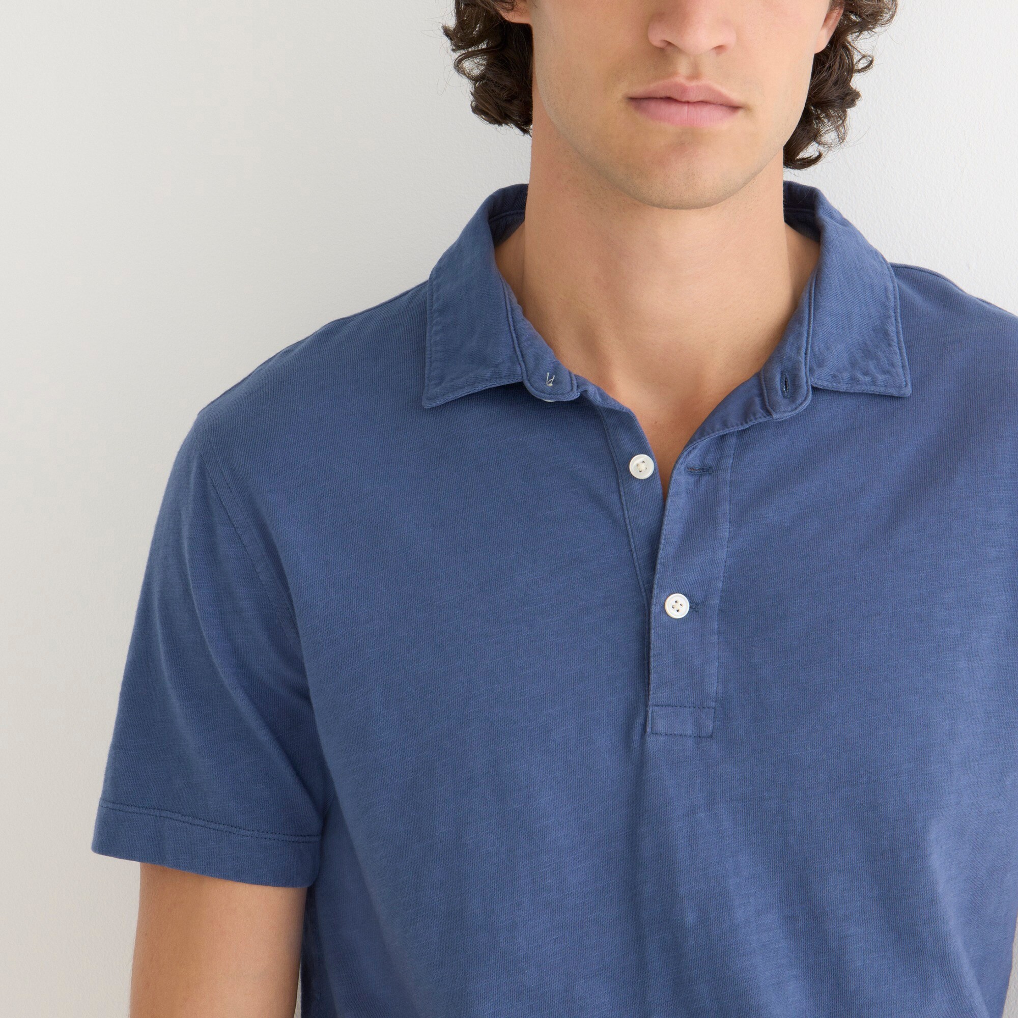 Garment-dyed slub cotton polo shirt
