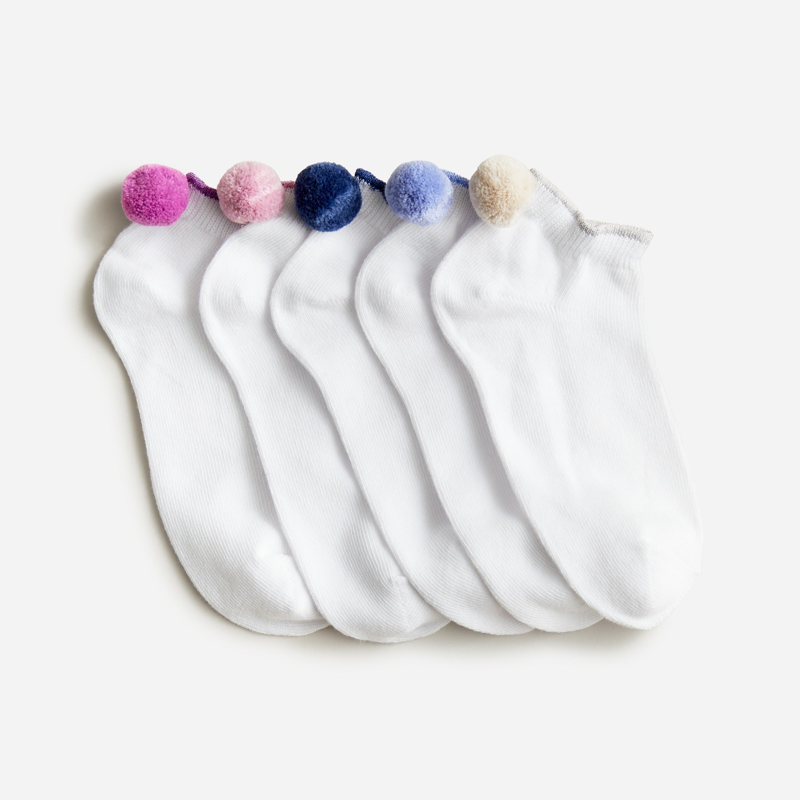 Girls' pom-pom ankle socks five-pack
