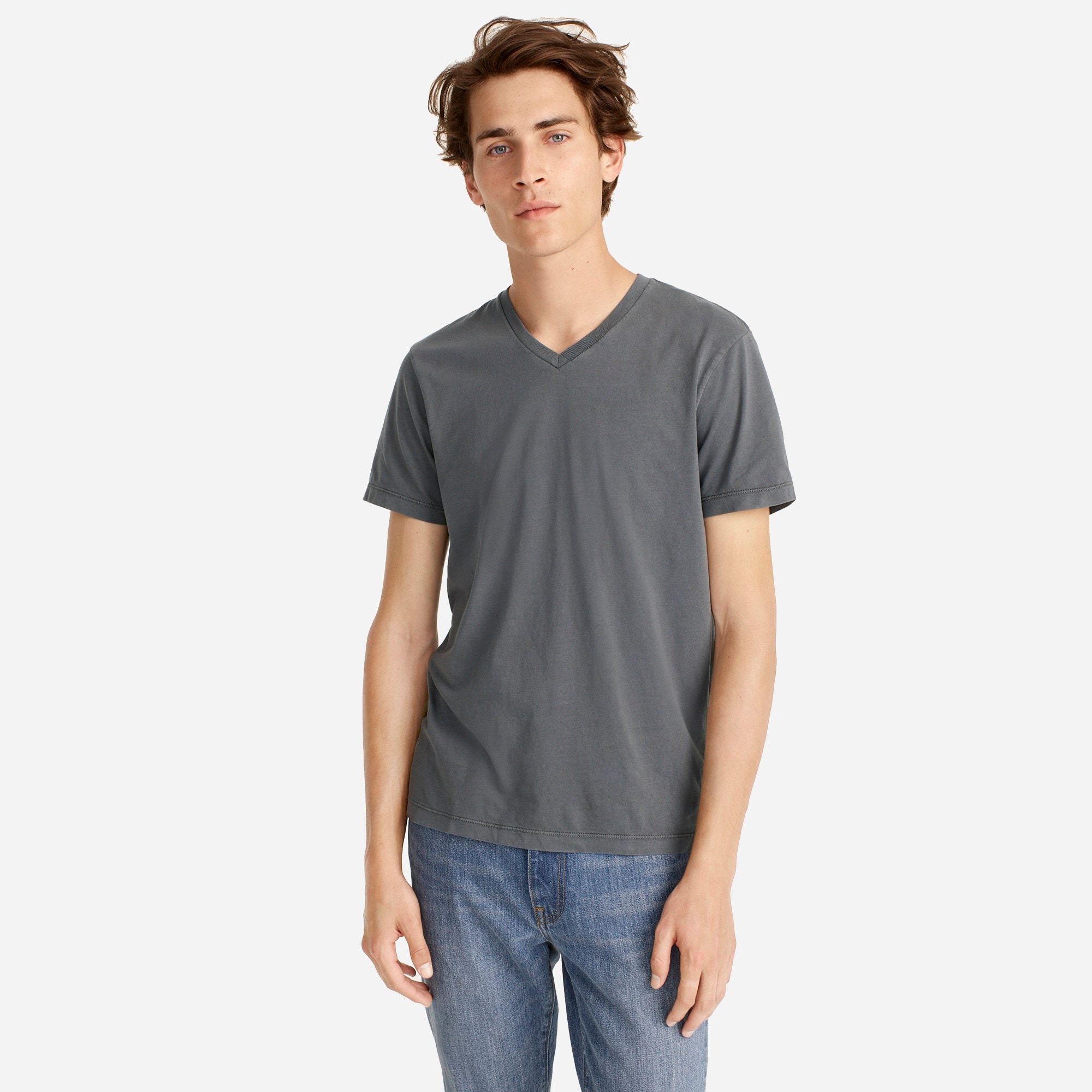 Broken-in short-sleeve V-neck T-shirt