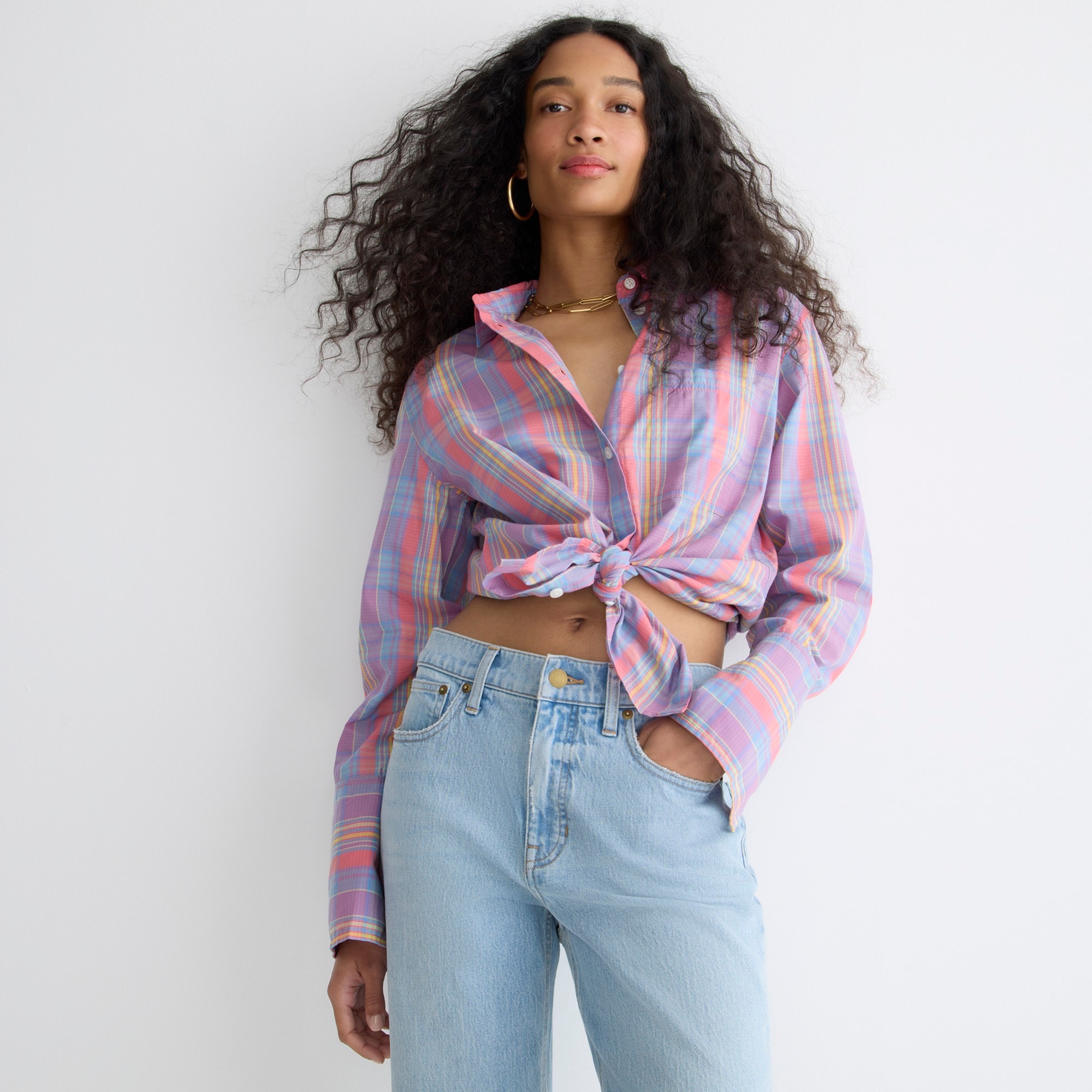 Garçon cotton voile shirt in sunset plaid