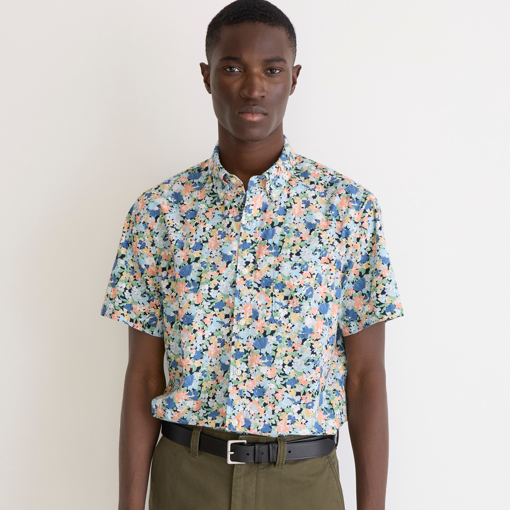 Short-sleeve Secret Wash cotton poplin shirt