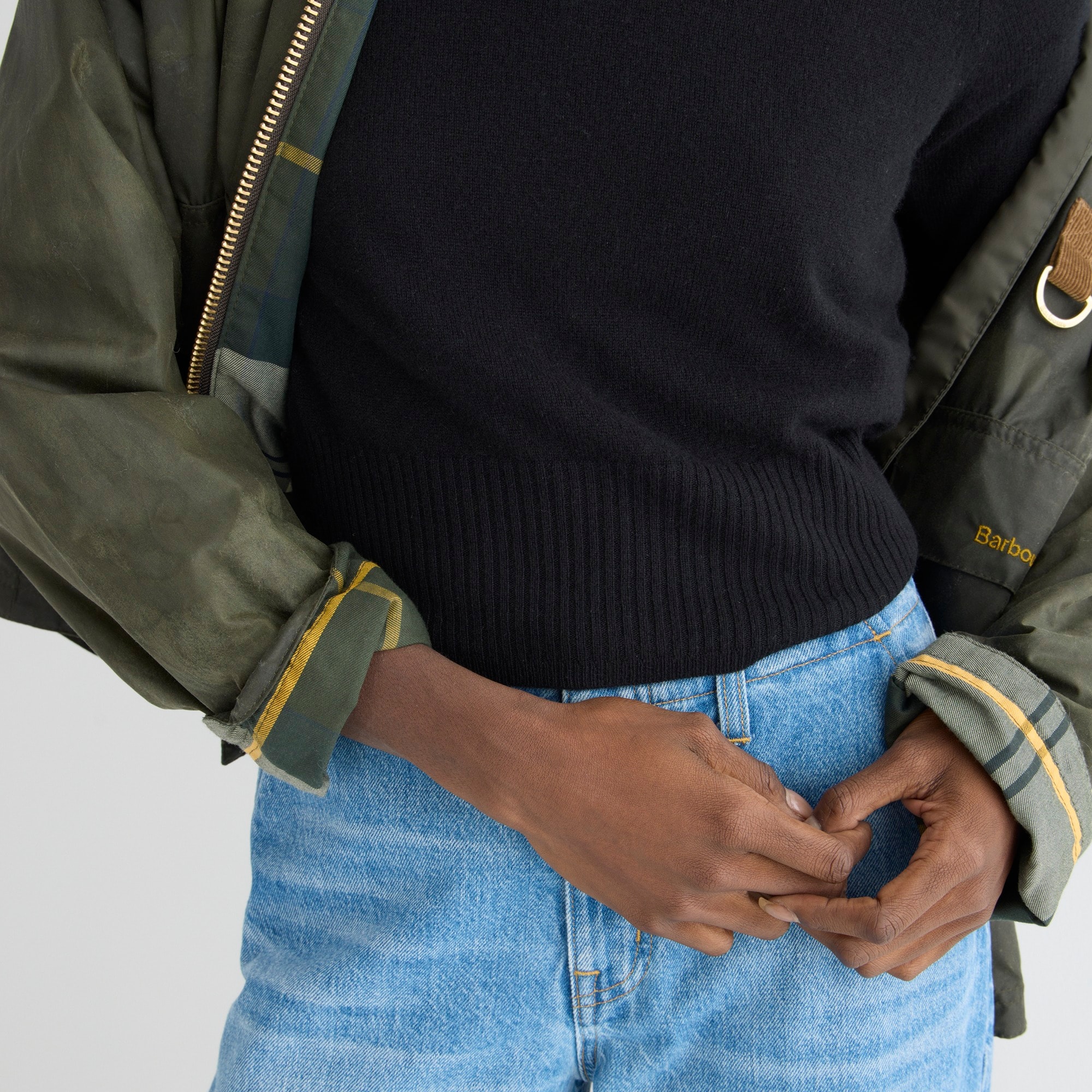 Cropped cashmere crewneck sweater