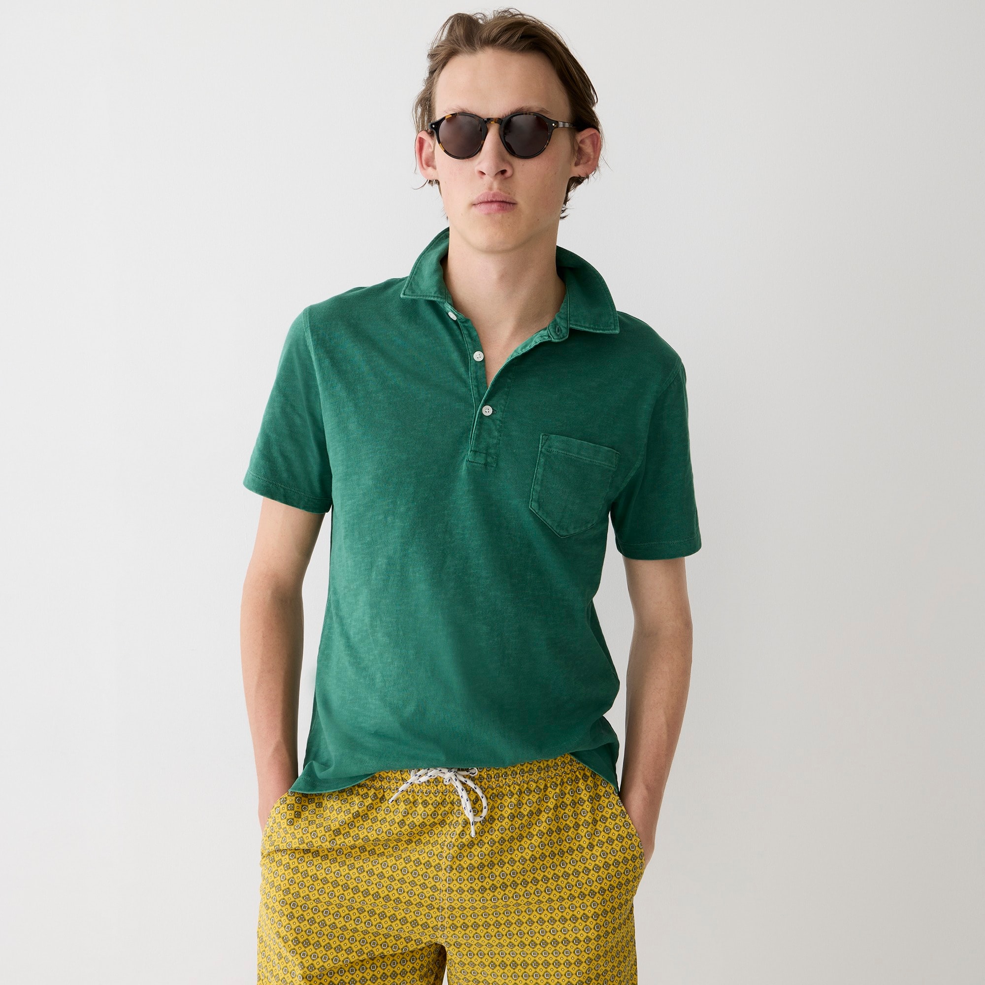 Garment-dyed slub cotton pocket polo shirt