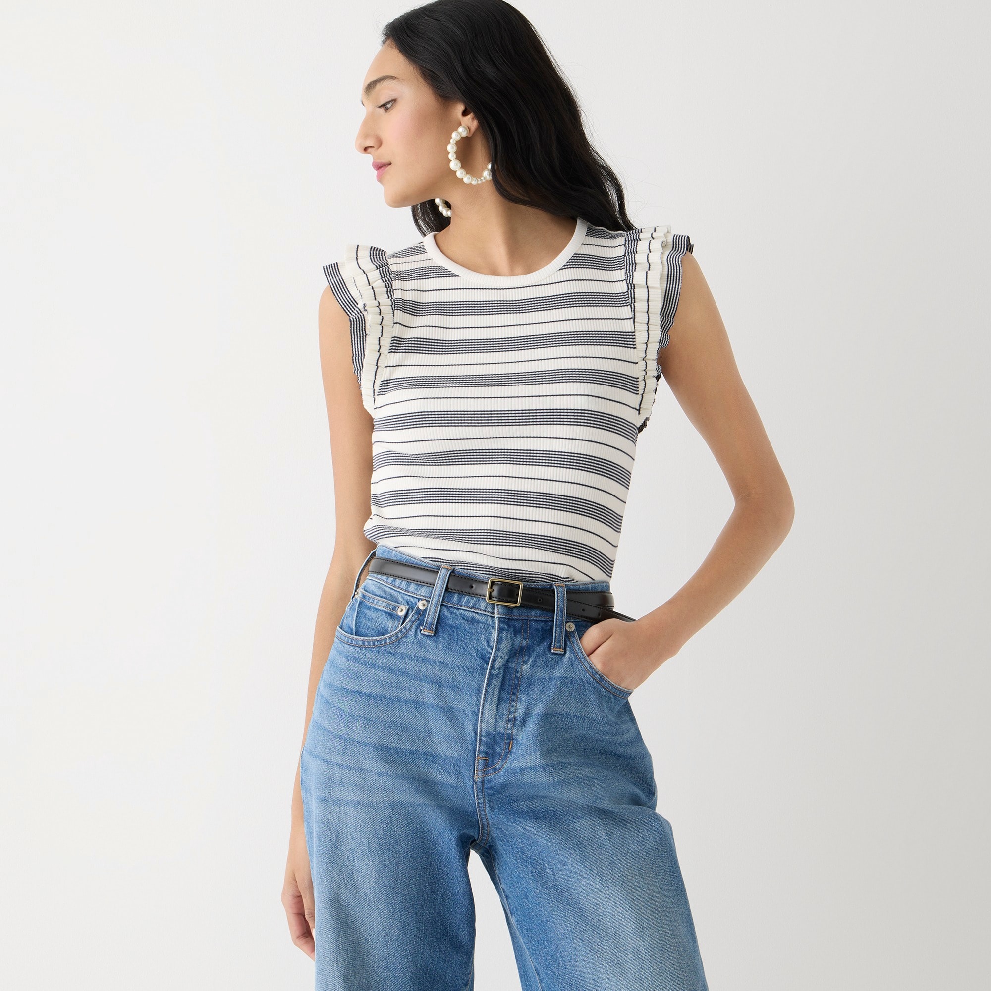 Vintage rib ruffle-sleeve shirt in stripe