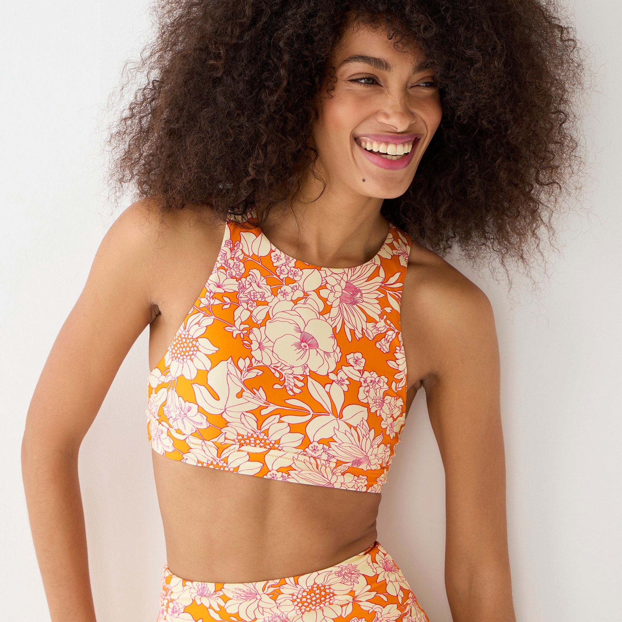 Crop swim top in orange floral