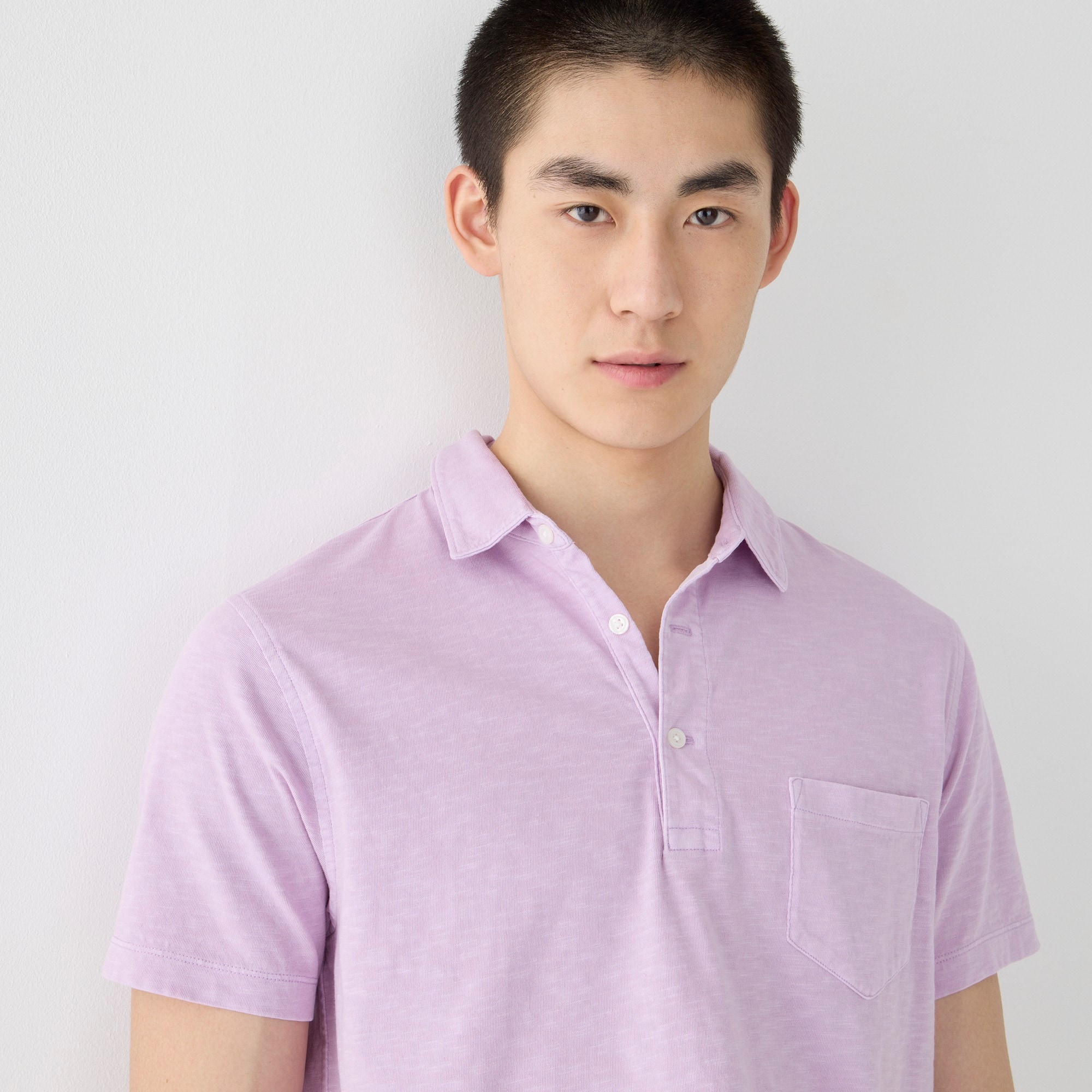 Garment-dyed slub cotton pocket polo shirt
