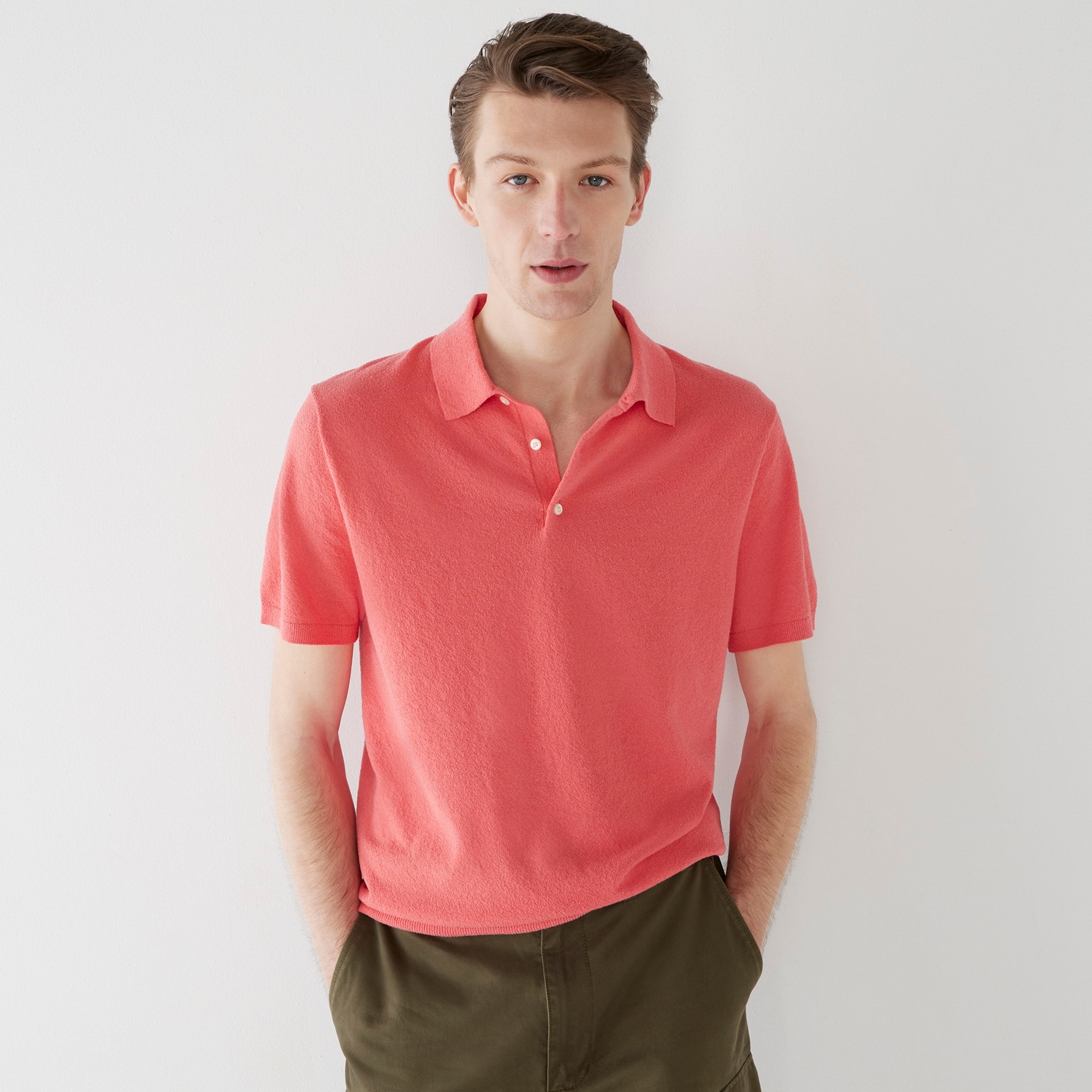 Organic cotton-blend bouclé short-sleeve sweater-polo
